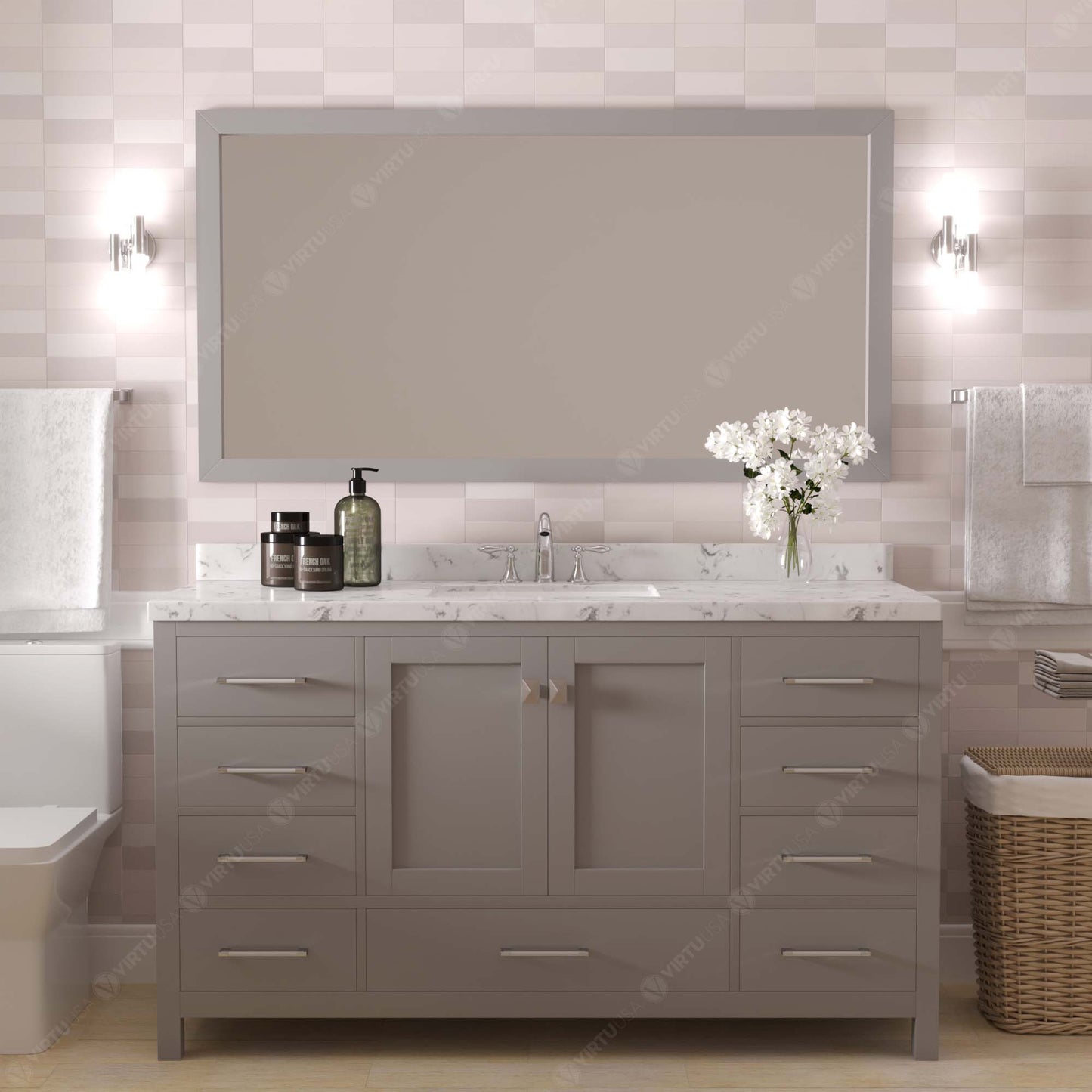 Caroline Avenue 60" Single Bath Vanity Set with Cultured Marble Quartz Top & Oval Centered Basin