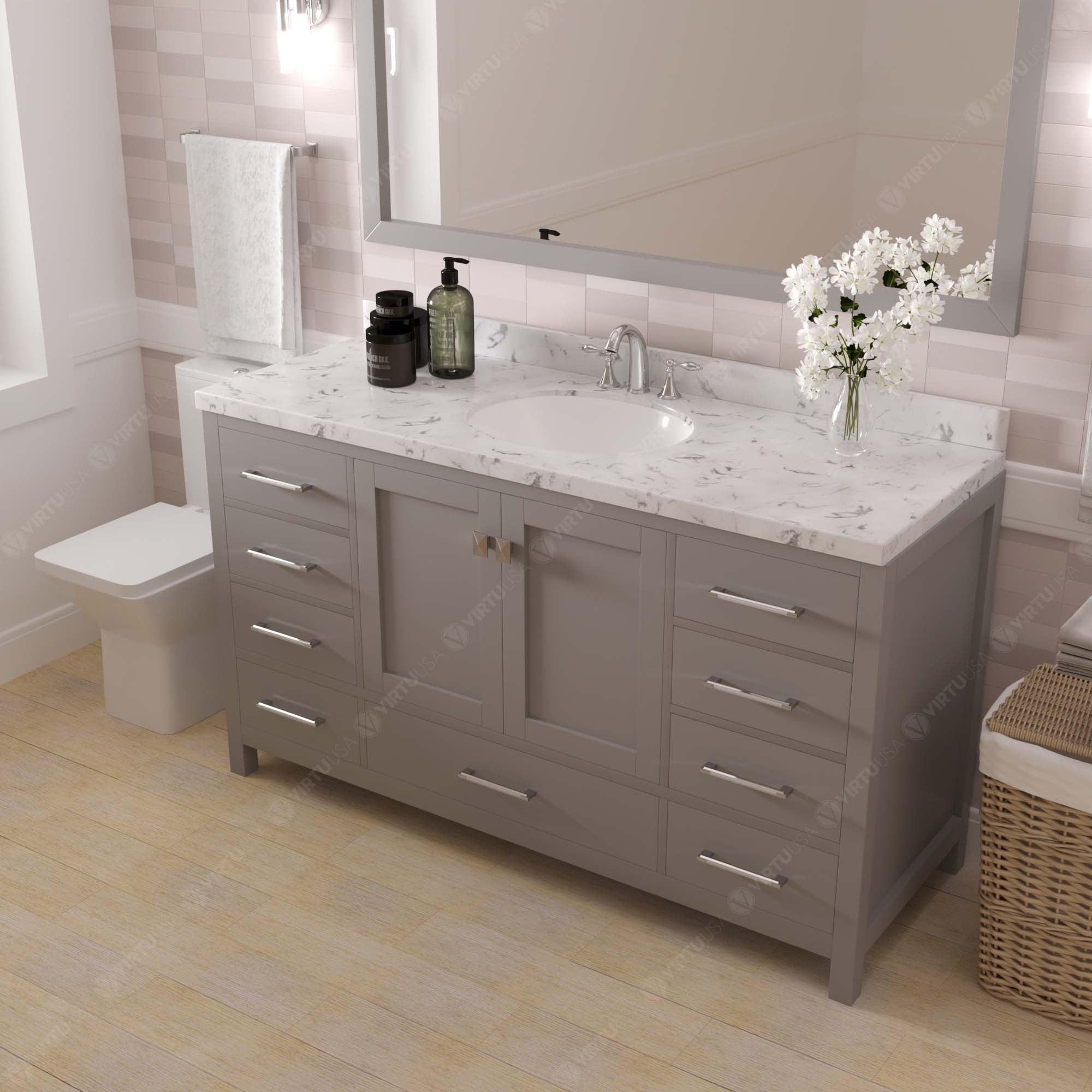 Caroline Avenue 60" Single Bath Vanity Set with Cultured Marble Quartz Top & Oval Centered Basin