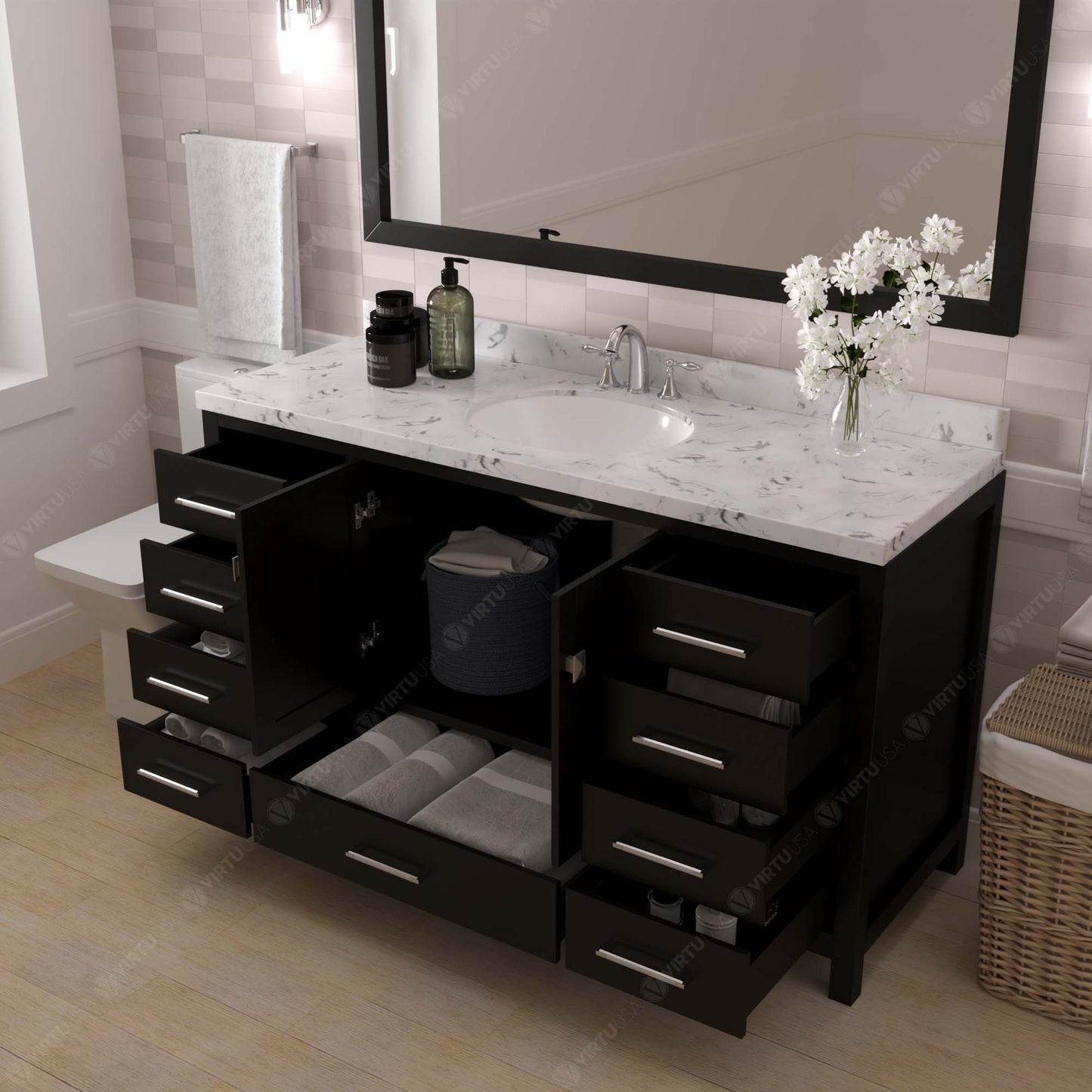 Caroline Avenue 60" Single Bath Vanity Set with Cultured Marble Quartz Top & Oval Centered Basin