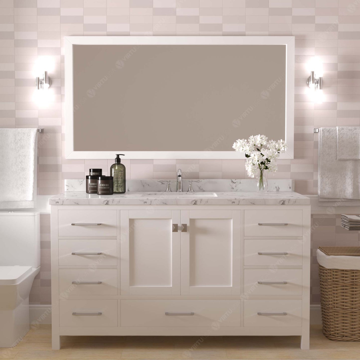 Caroline Avenue 60" Single Bath Vanity Set with Cultured Marble Quartz Top & Oval Centered Basin