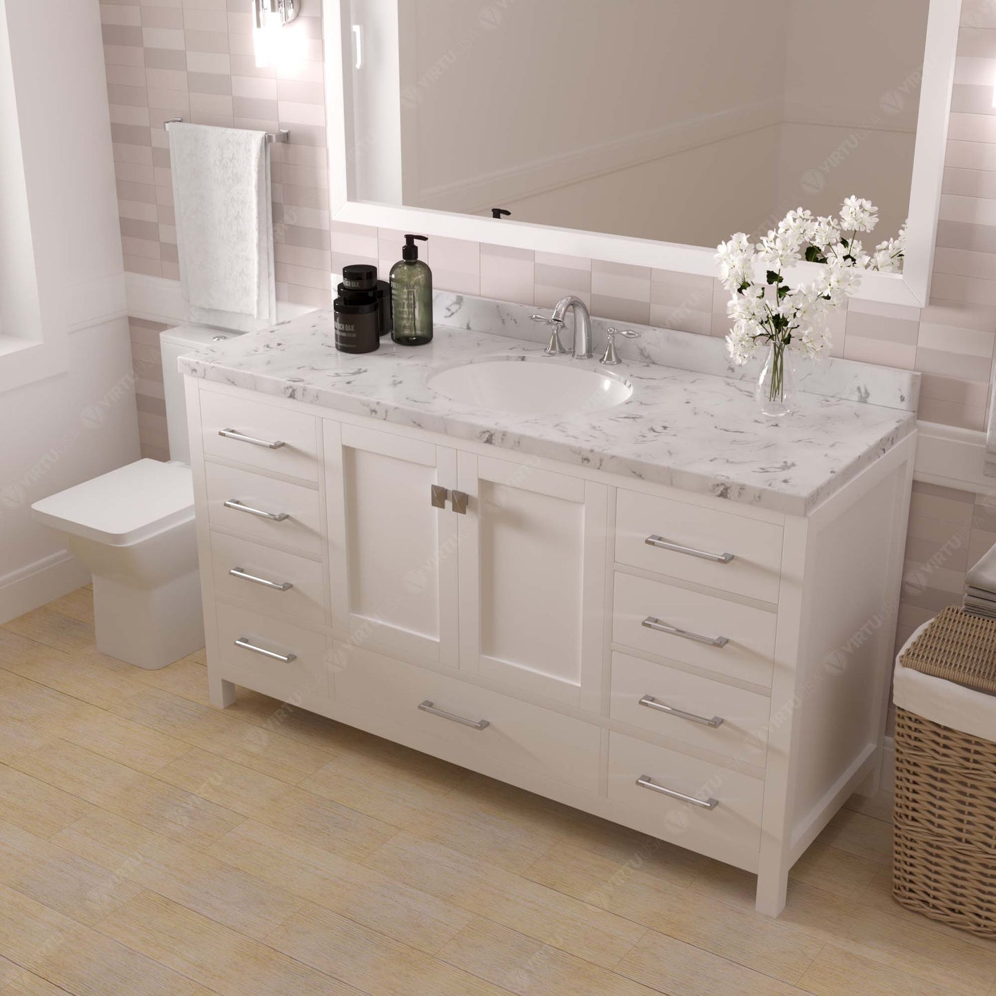 Caroline Avenue 60" Single Bath Vanity Set with Cultured Marble Quartz Top & Oval Centered Basin