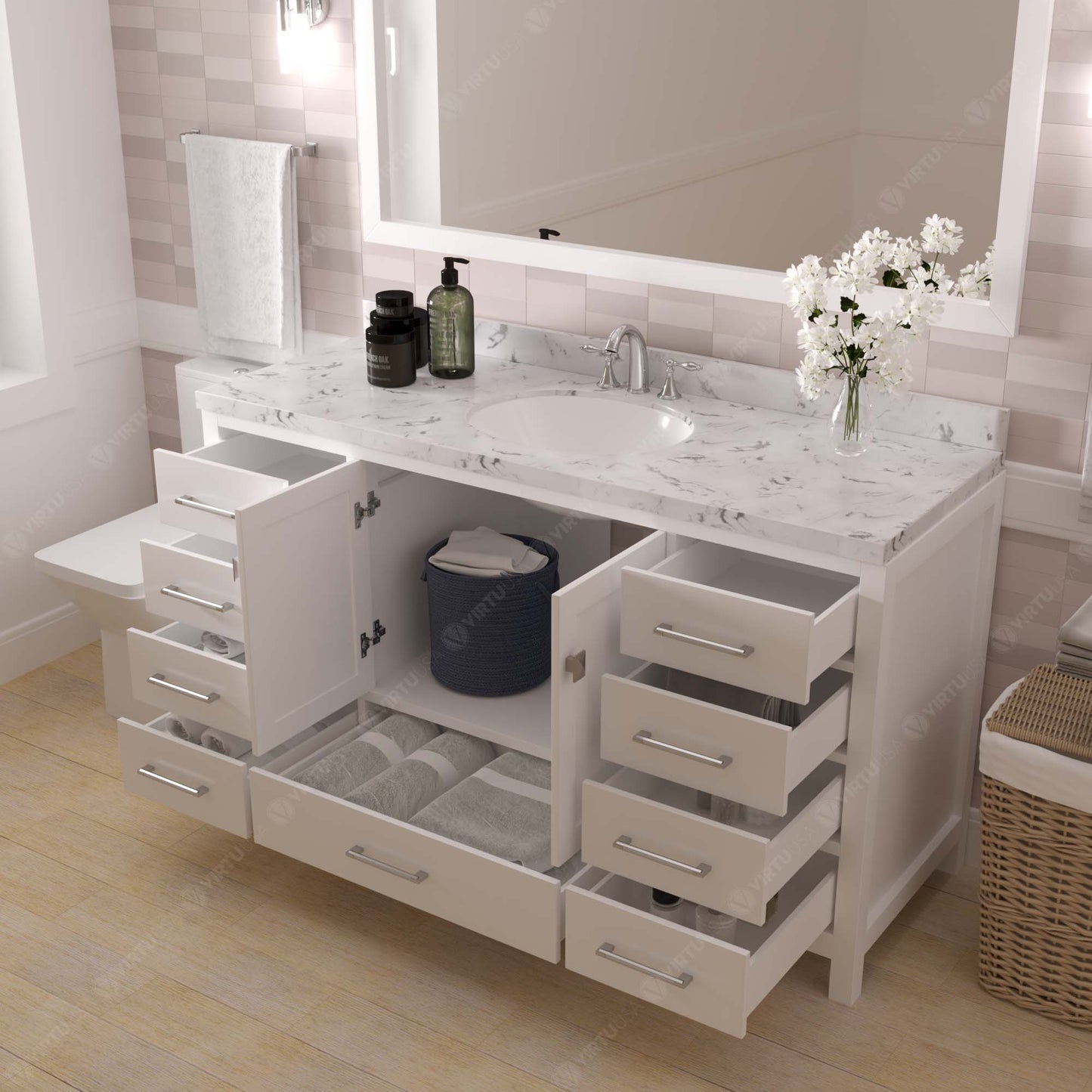 Caroline Avenue 60" Single Bath Vanity Set with Cultured Marble Quartz Top & Oval Centered Basin