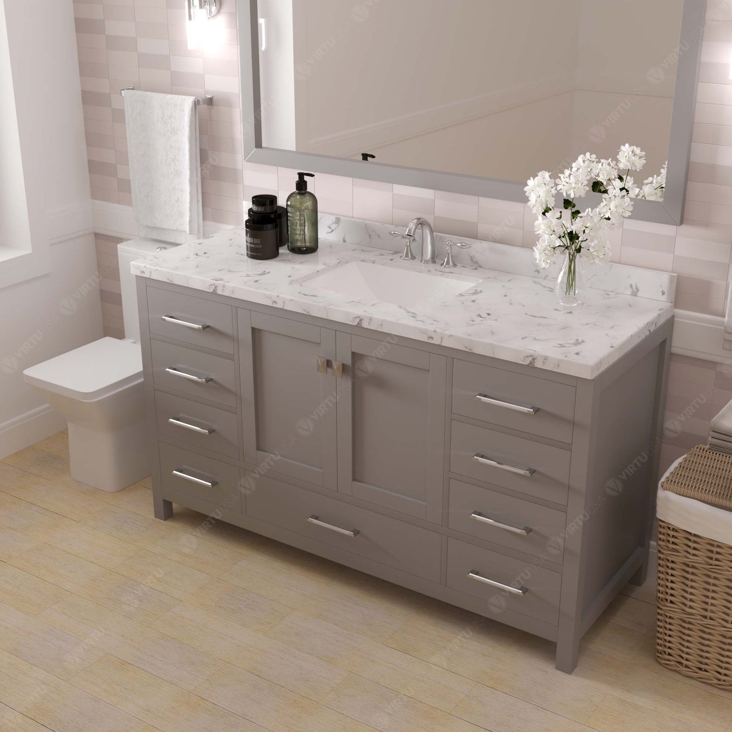 Caroline Avenue 60" Single Bath Vanity Set with Cultured Marble Quartz Top & Rectangular Centered Basin