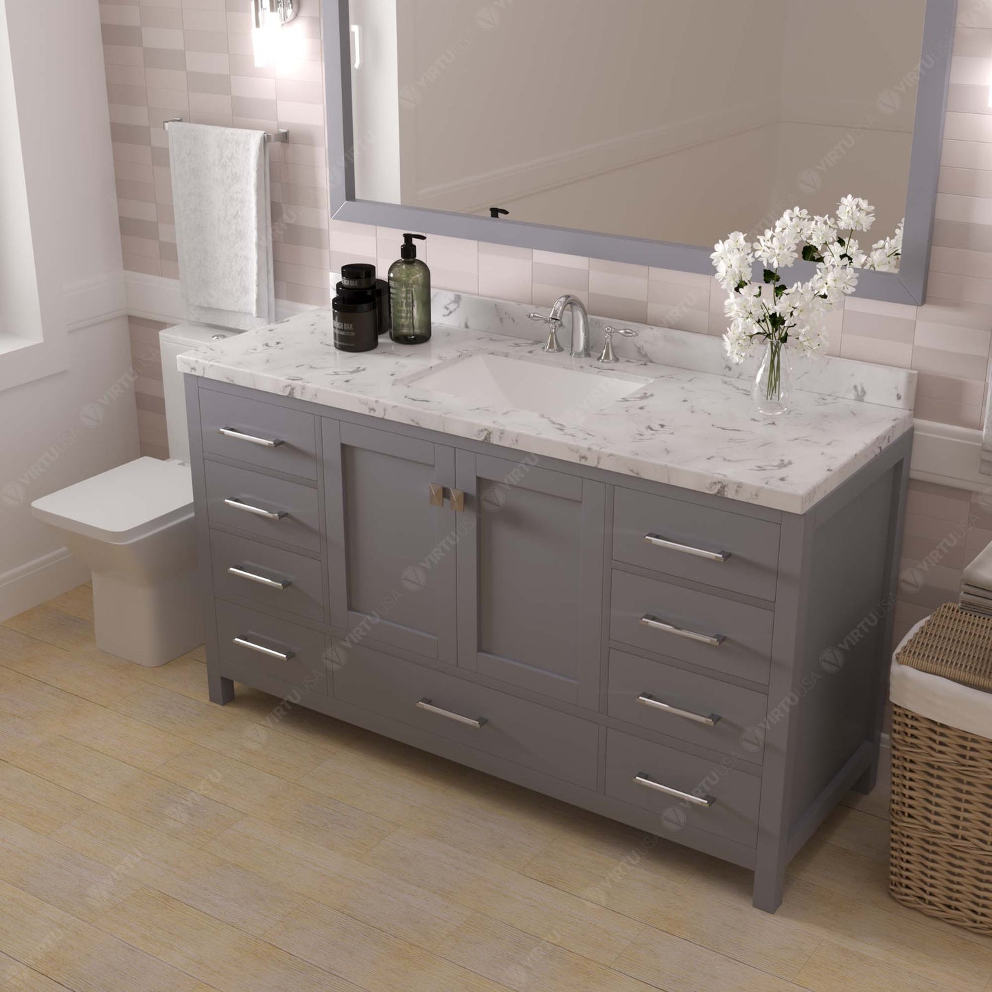 Caroline Avenue 60" Single Bath Vanity Set with Cultured Marble Quartz Top & Rectangular Centered Basin