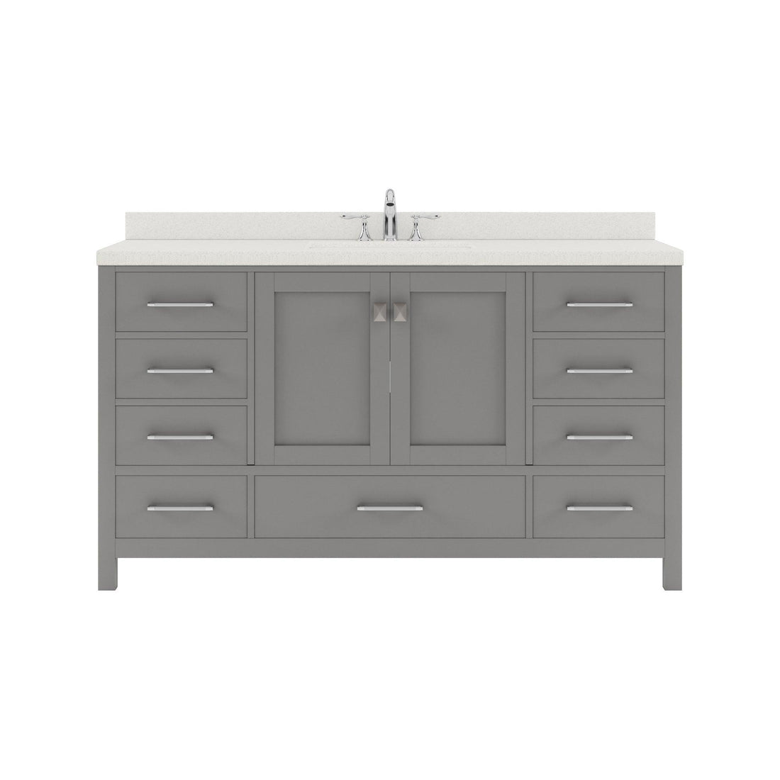 GS-50060-DWQRO-CG Cashmere Gray Caroline Avenue 60" Single Bath Vanity Set with Dazzle White Quartz Top & Oval Centered Basin, Mirror