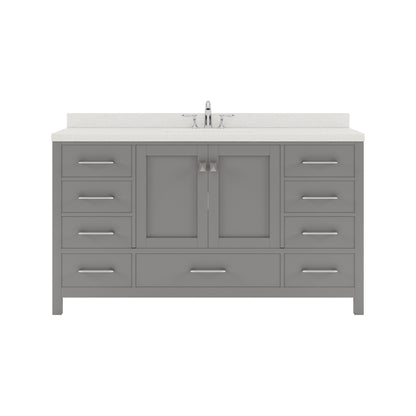 GS-50060-DWQRO-CG Cashmere Gray Caroline Avenue 60" Single Bath Vanity Set with Dazzle White Quartz Top & Oval Centered Basin