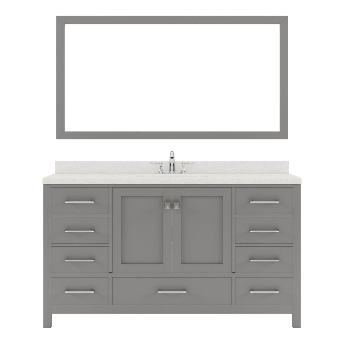 GS-50060-DWQRO-CG Cashmere Gray Caroline Avenue 60" Single Bath Vanity Set with Dazzle White Quartz Top & Oval Centered Basin, Mirror