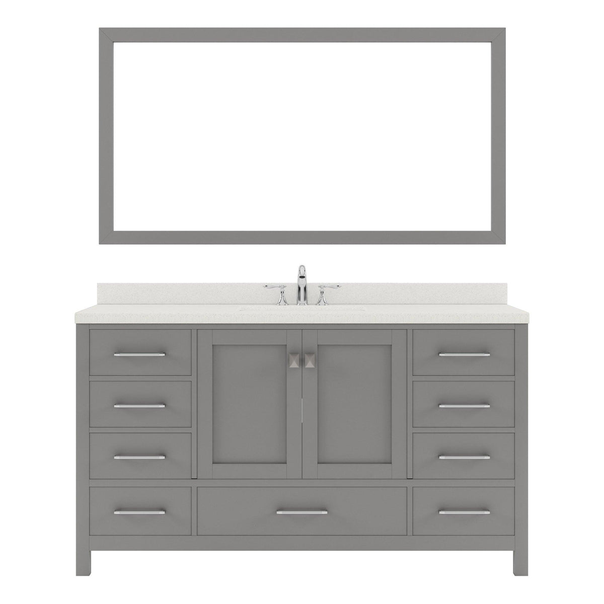 GS-50060-DWQRO-CG Cashmere Gray Caroline Avenue 60" Single Bath Vanity Set with Dazzle White Quartz Top & Oval Centered Basin, Mirror