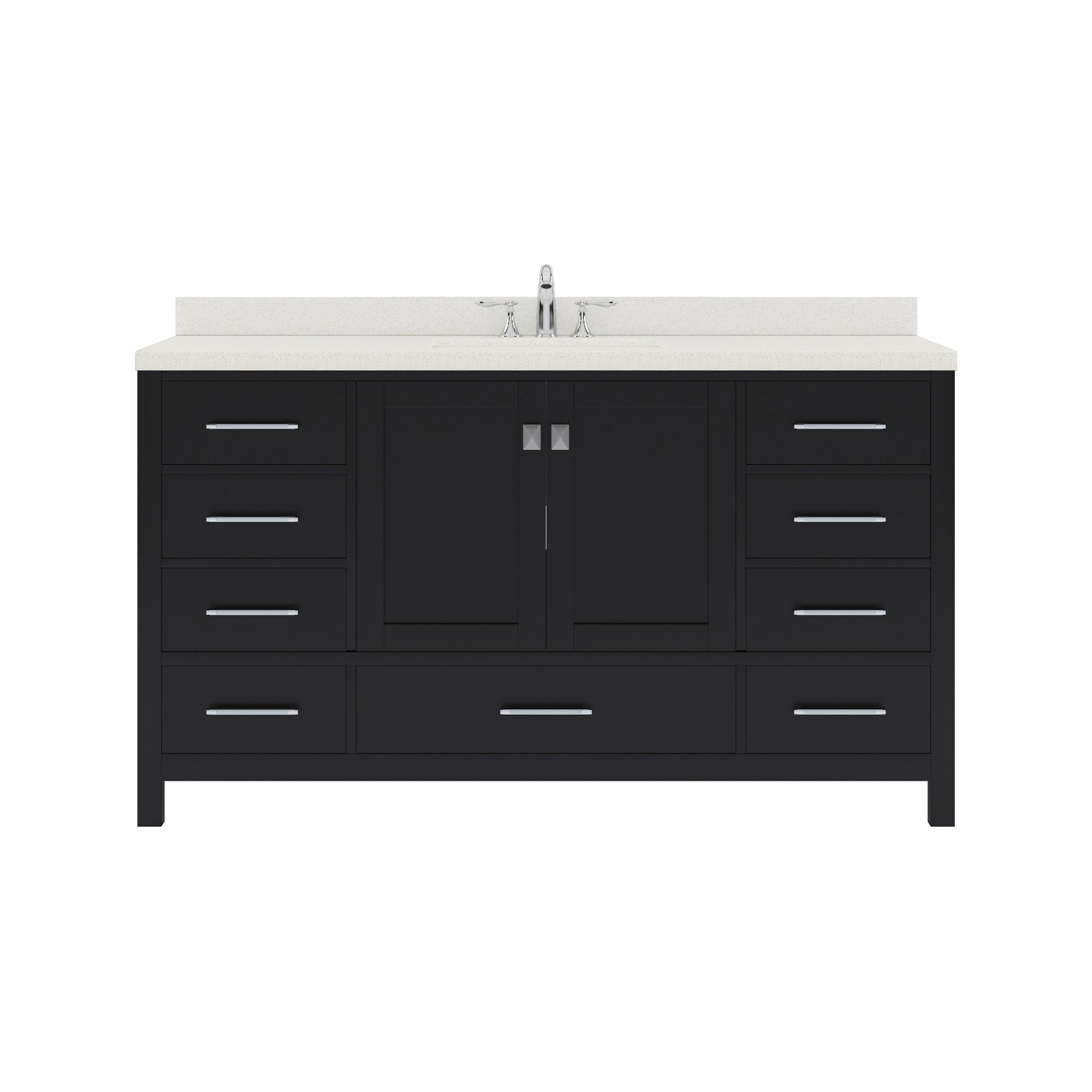 GS-50060-DWQRO-ES Espresso Caroline Avenue 60" Single Bath Vanity Set with Dazzle White Quartz Top & Oval Centered Basin