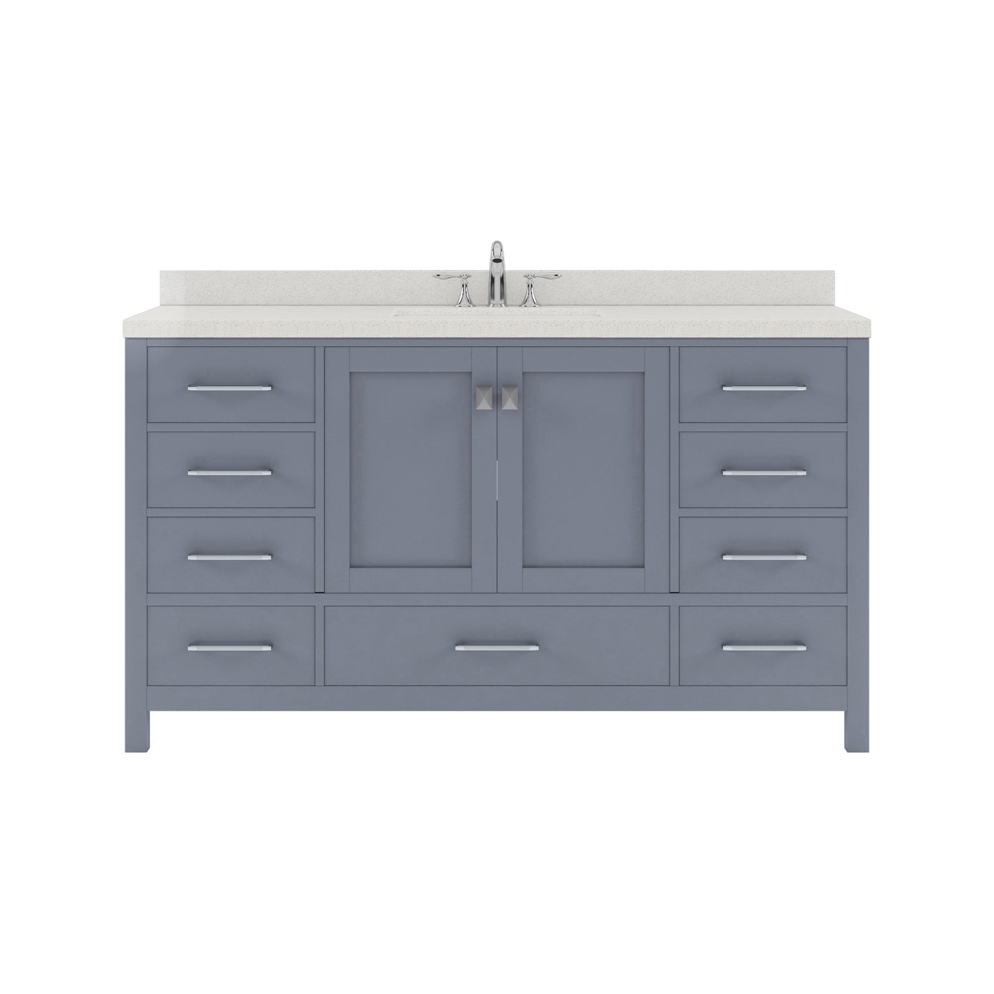 GS-50060-DWQRO-GR Gray Caroline Avenue 60" Single Bath Vanity Set with Dazzle White Quartz Top & Oval Centered Basin