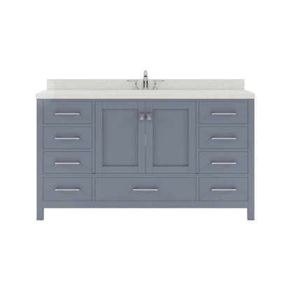 GS-50060-DWQRO-GR Gray Caroline Avenue 60" Single Bath Vanity Set with Dazzle White Quartz Top & Oval Centered Basin