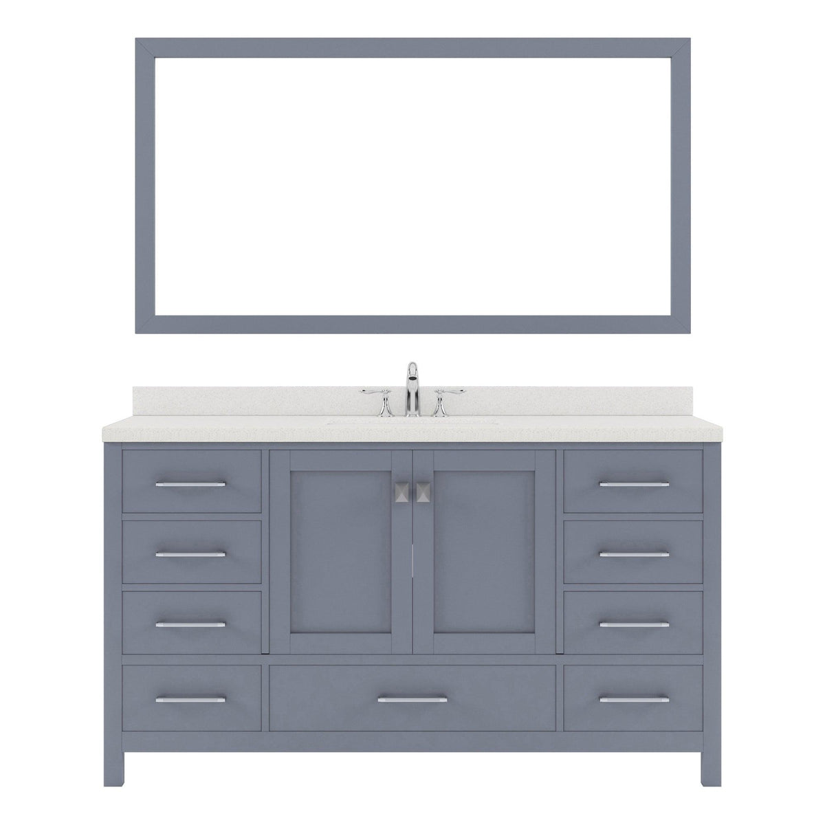 GS-50060-DWQRO-GR Gray Caroline Avenue 60" Single Bath Vanity Set with Dazzle White Quartz Top & Oval Centered Basin, Mirror