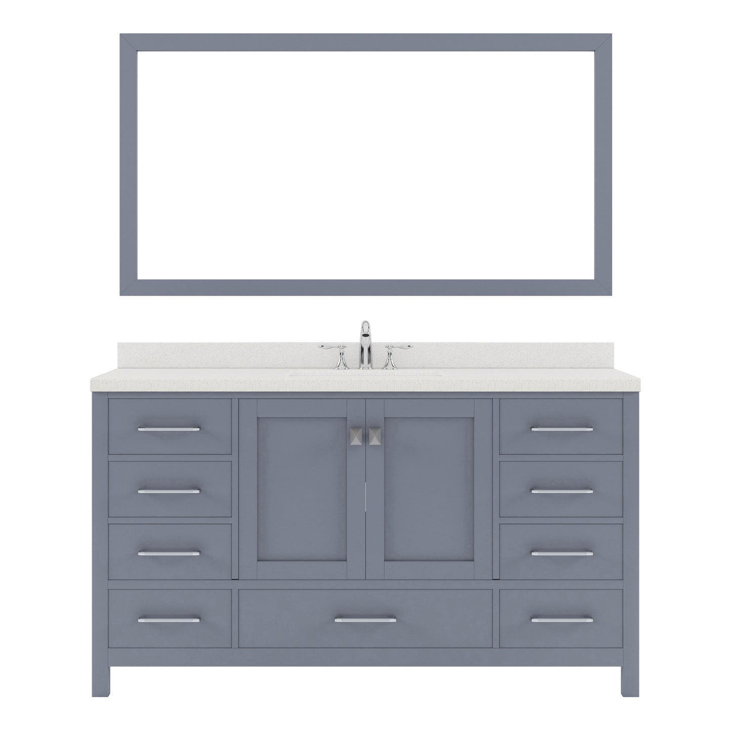 GS-50060-DWQRO-GR Gray Caroline Avenue 60" Single Bath Vanity Set with Dazzle White Quartz Top & Oval Centered Basin, Mirror