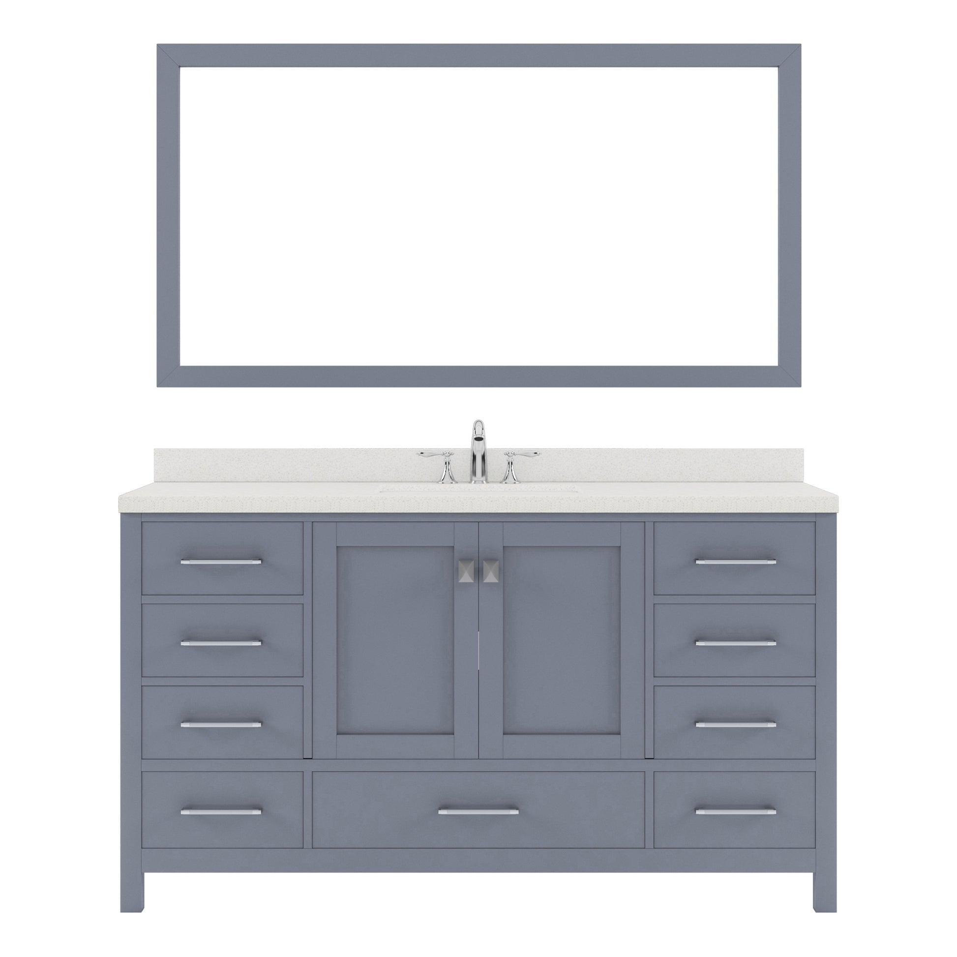 GS-50060-DWQRO-GR Gray Caroline Avenue 60" Single Bath Vanity Set with Dazzle White Quartz Top & Oval Centered Basin, Mirror