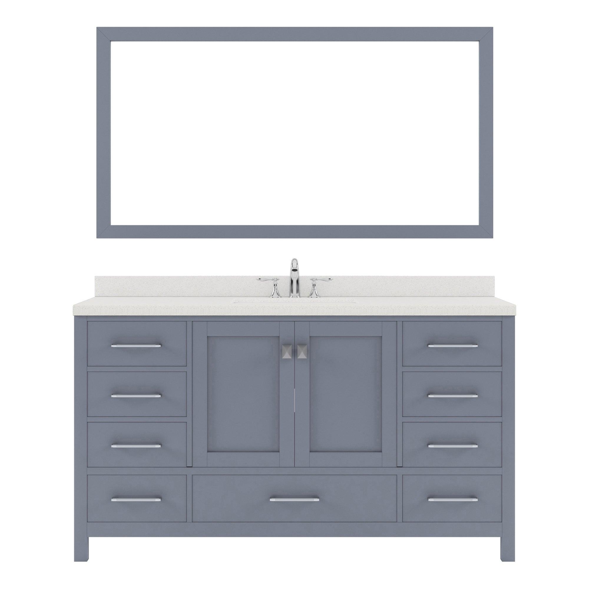 GS-50060-DWQRO-GR Gray Caroline Avenue 60" Single Bath Vanity Set with Dazzle White Quartz Top & Oval Centered Basin, Mirror