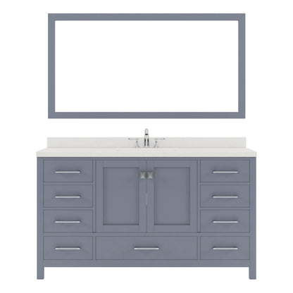 GS-50060-DWQRO-GR Gray Caroline Avenue 60" Single Bath Vanity Set with Dazzle White Quartz Top & Oval Centered Basin, Mirror