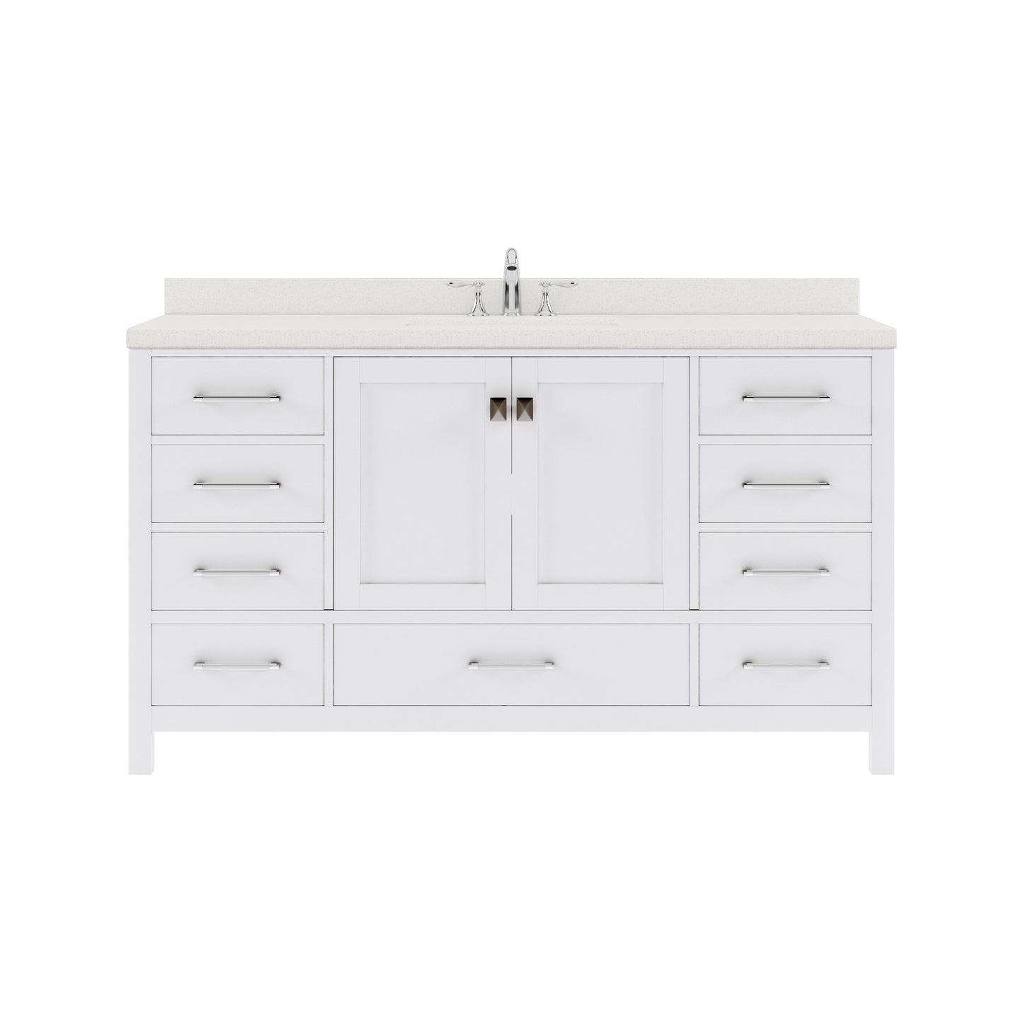 GS-50060-DWQRO-WH White Caroline Avenue 60" Single Bath Vanity Set with Dazzle White Quartz Top & Oval Centered Basin