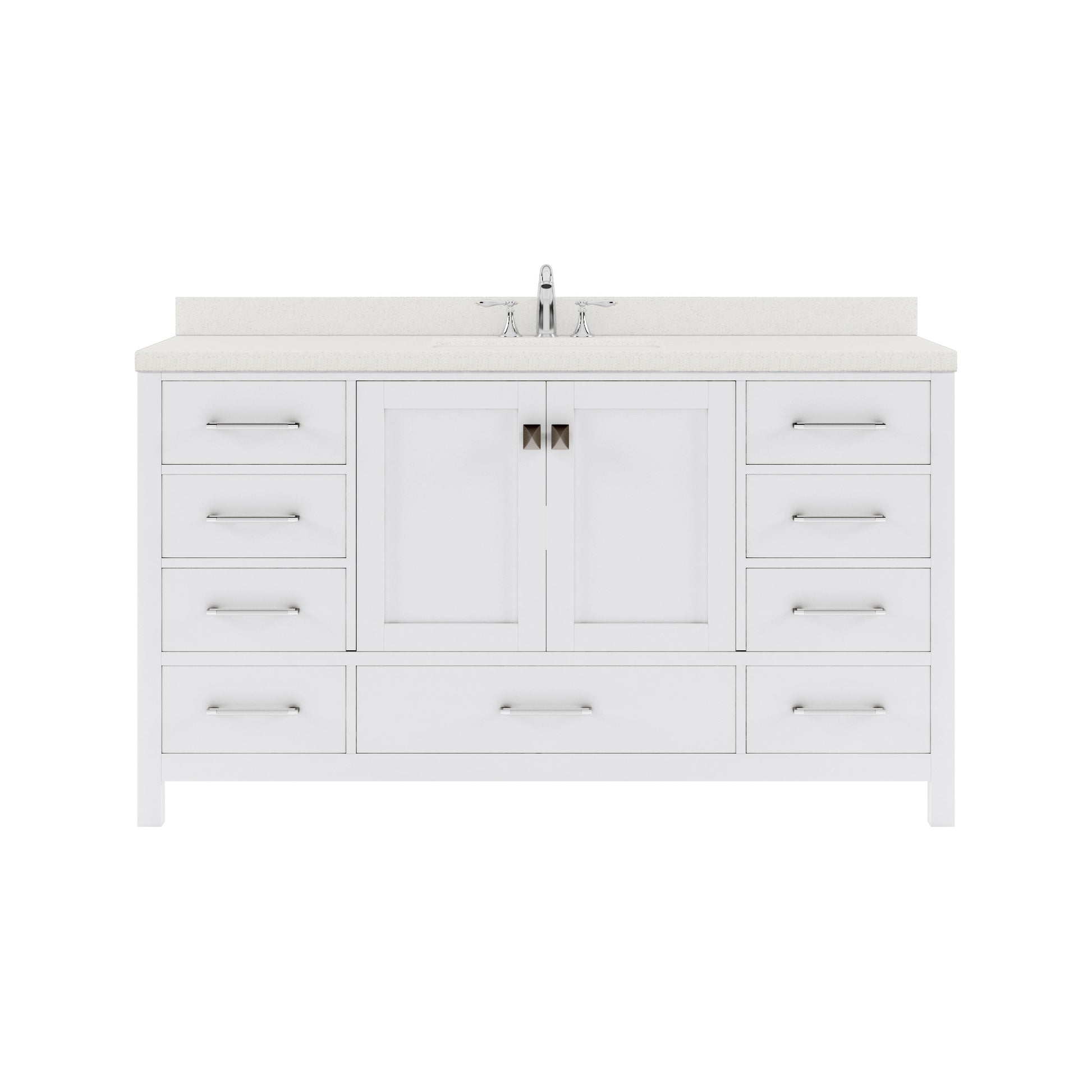 GS-50060-DWQRO-WH White Caroline Avenue 60" Single Bath Vanity Set with Dazzle White Quartz Top & Oval Centered Basin