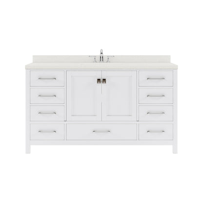 GS-50060-DWQRO-WH White Caroline Avenue 60" Single Bath Vanity Set with Dazzle White Quartz Top & Oval Centered Basin