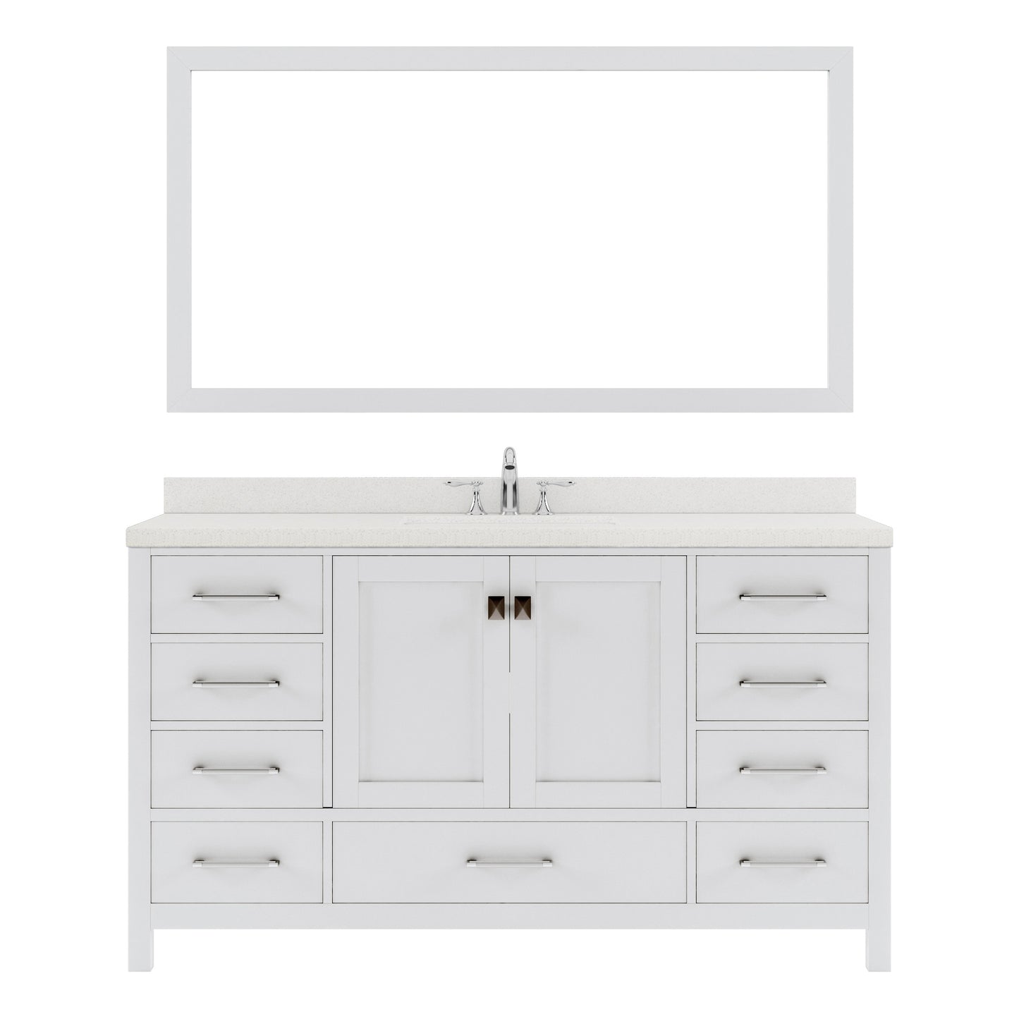 GS-50060-DWQRO-WH White Caroline Avenue 60" Single Bath Vanity Set with Dazzle White Quartz Top & Oval Centered Basin, Mirror