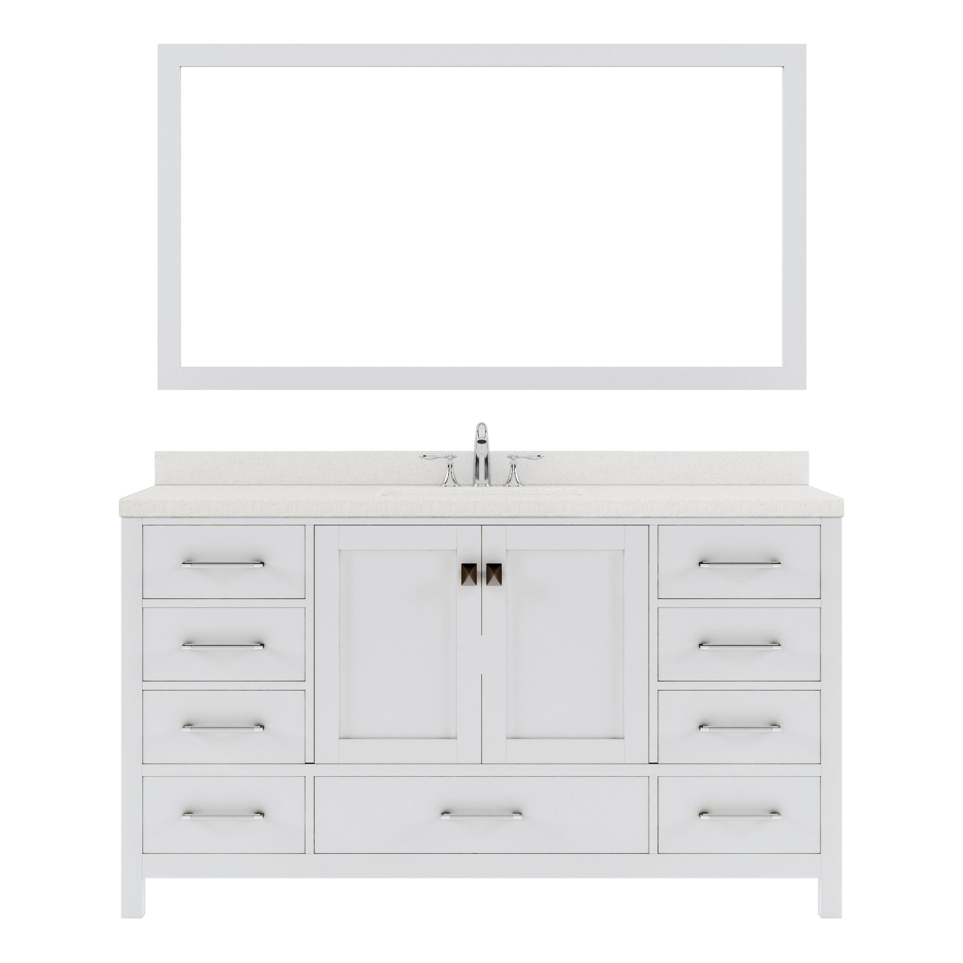 GS-50060-DWQRO-WH White Caroline Avenue 60" Single Bath Vanity Set with Dazzle White Quartz Top & Oval Centered Basin, Mirror