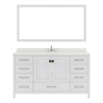 GS-50060-DWQRO-WH White Caroline Avenue 60" Single Bath Vanity Set with Dazzle White Quartz Top & Oval Centered Basin, Mirror