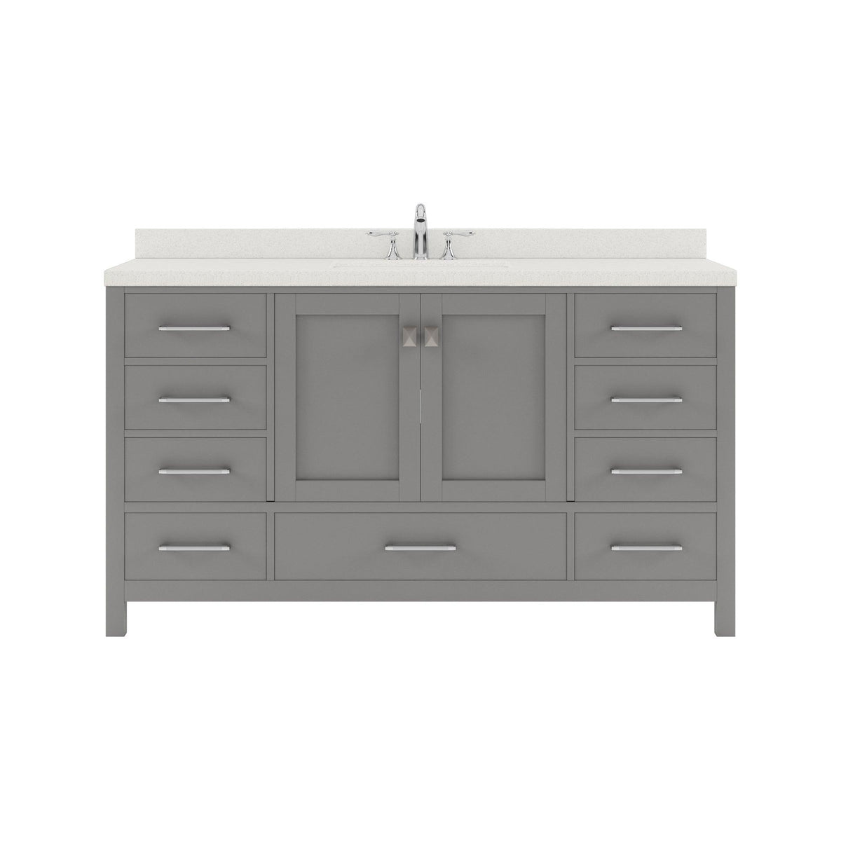 GS-50060-DWQSQ-CG Cashmere Gray Caroline Avenue 60" Single Bath Vanity Set with Dazzle White Quartz Top & Rectangular Centered Basin