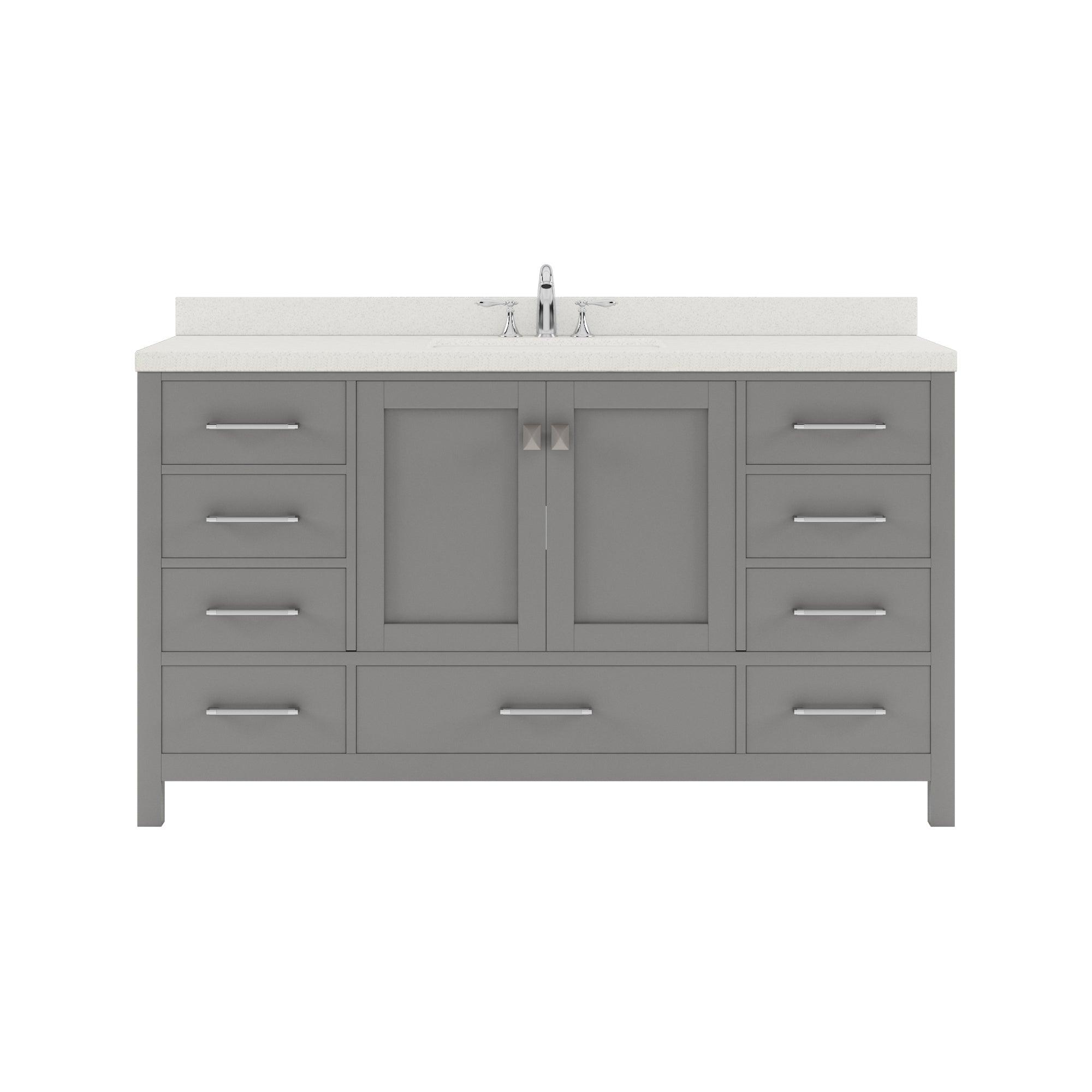 GS-50060-DWQSQ-CG Cashmere Gray Caroline Avenue 60" Single Bath Vanity Set with Dazzle White Quartz Top & Rectangular Centered Basin