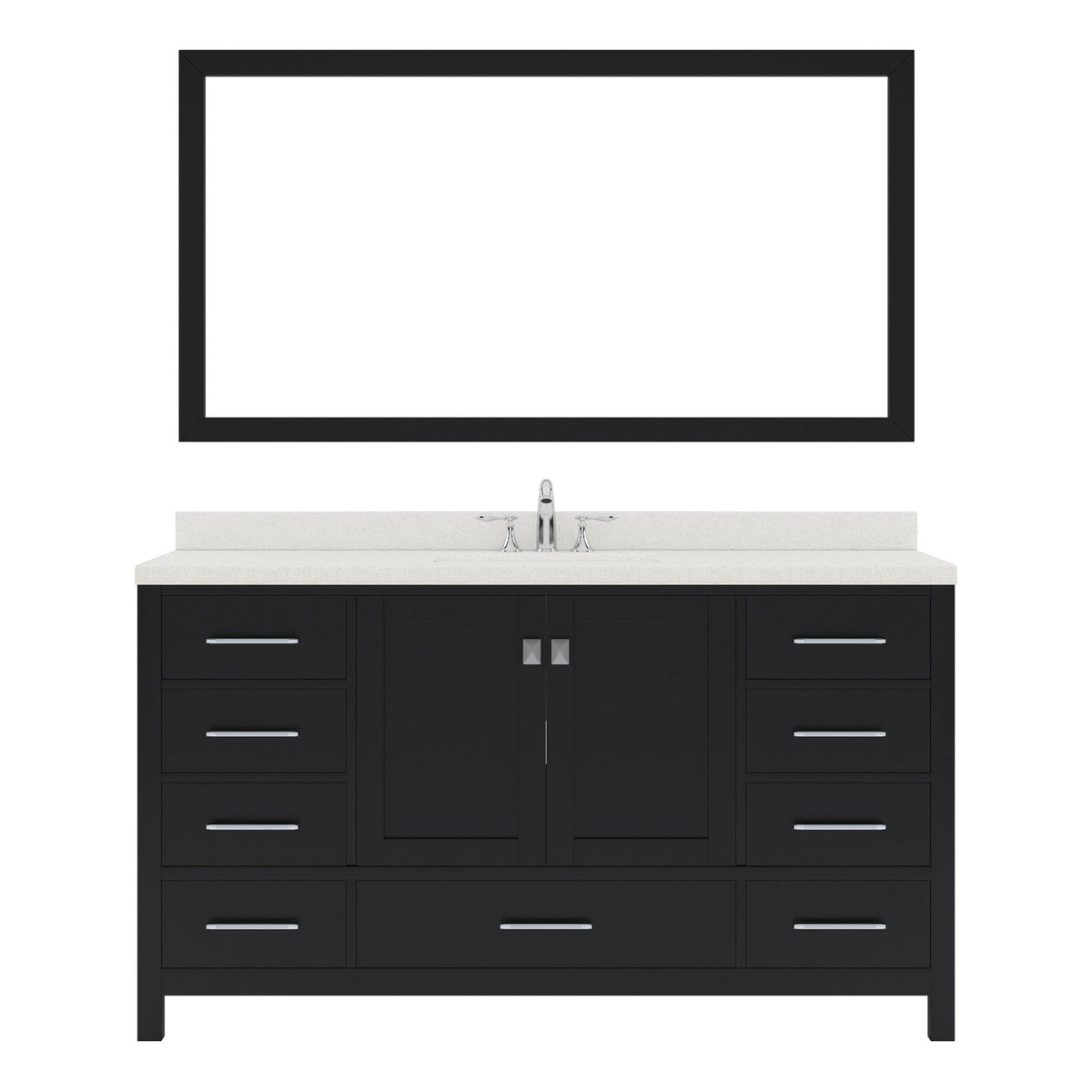 GS-50060-DWQSQ-ES Espresso Gray Caroline Avenue 60" Single Bath Vanity Set with Dazzle White Quartz Top & Rectangular Centered Basin, Mirror