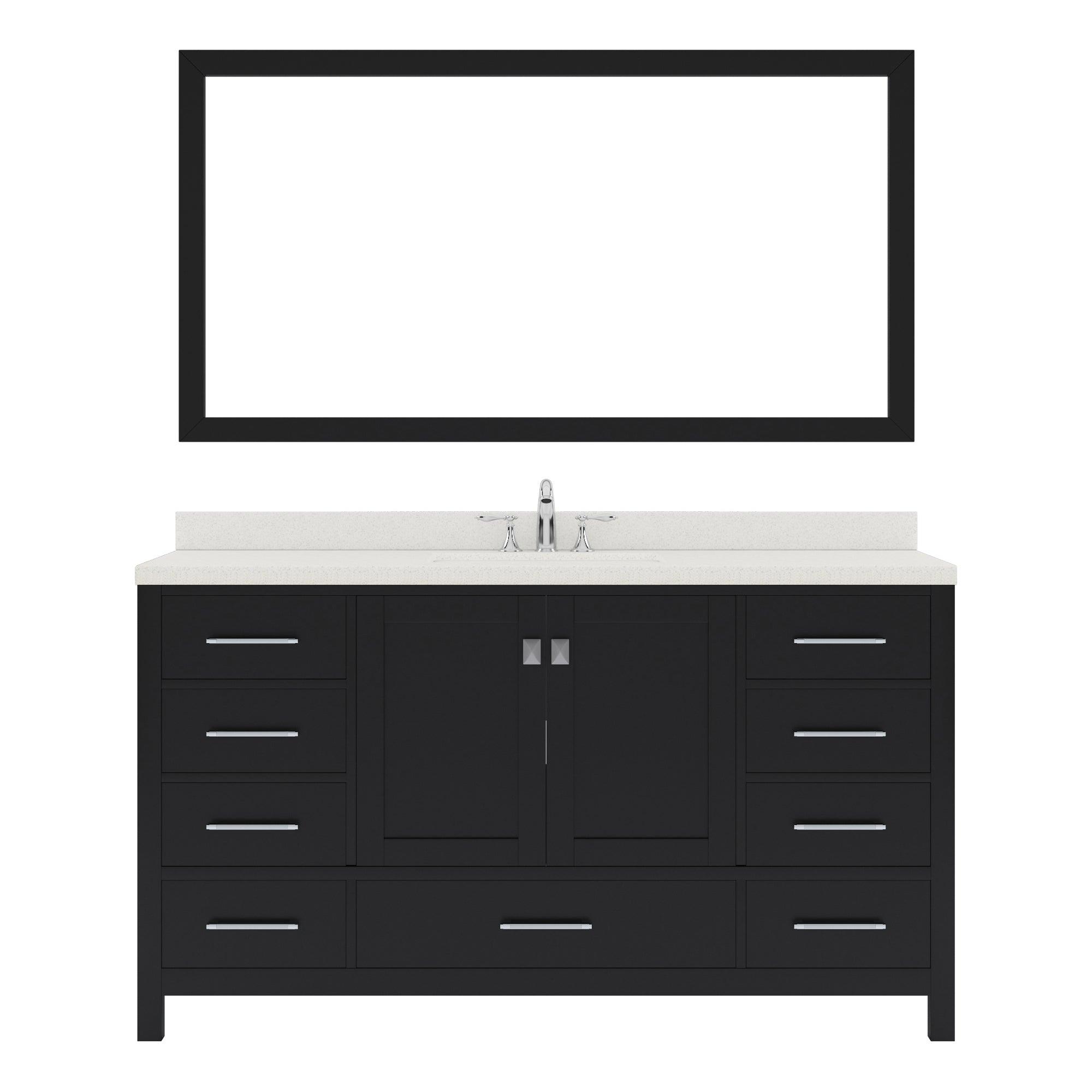 GS-50060-DWQSQ-ES Espresso Gray Caroline Avenue 60" Single Bath Vanity Set with Dazzle White Quartz Top & Rectangular Centered Basin, Mirror