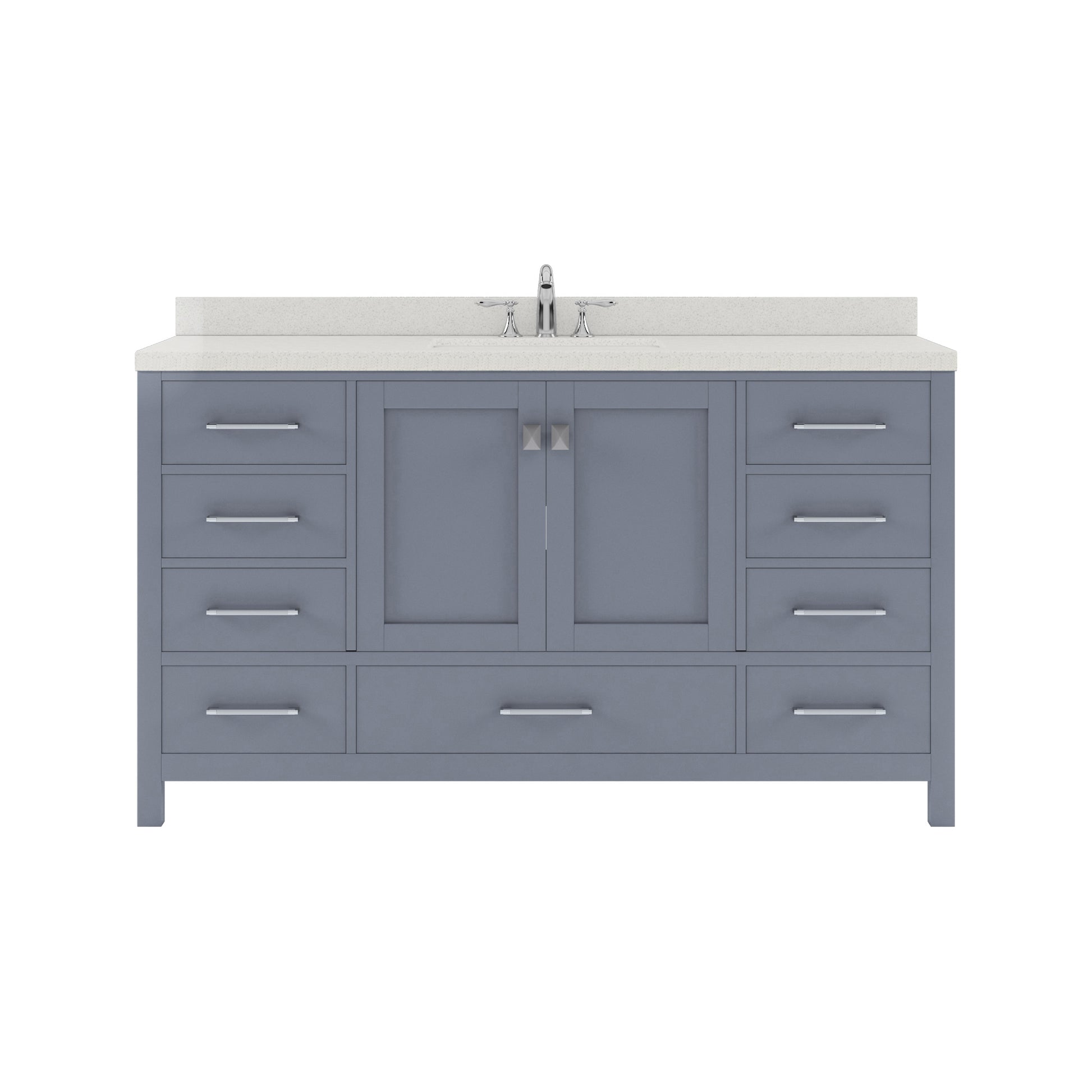 GS-50060-DWQSQ-GR Gray Caroline Avenue 60" Single Bath Vanity Set with Dazzle White Quartz Top & Rectangular Centered Basin