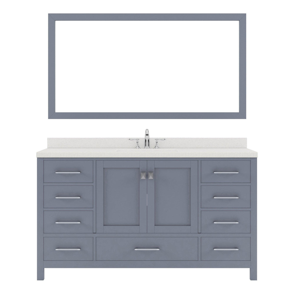 GS-50060-DWQSQ-GR Gray Caroline Avenue 60" Single Bath Vanity Set with Dazzle White Quartz Top & Rectangular Centered Basin, Mirror
