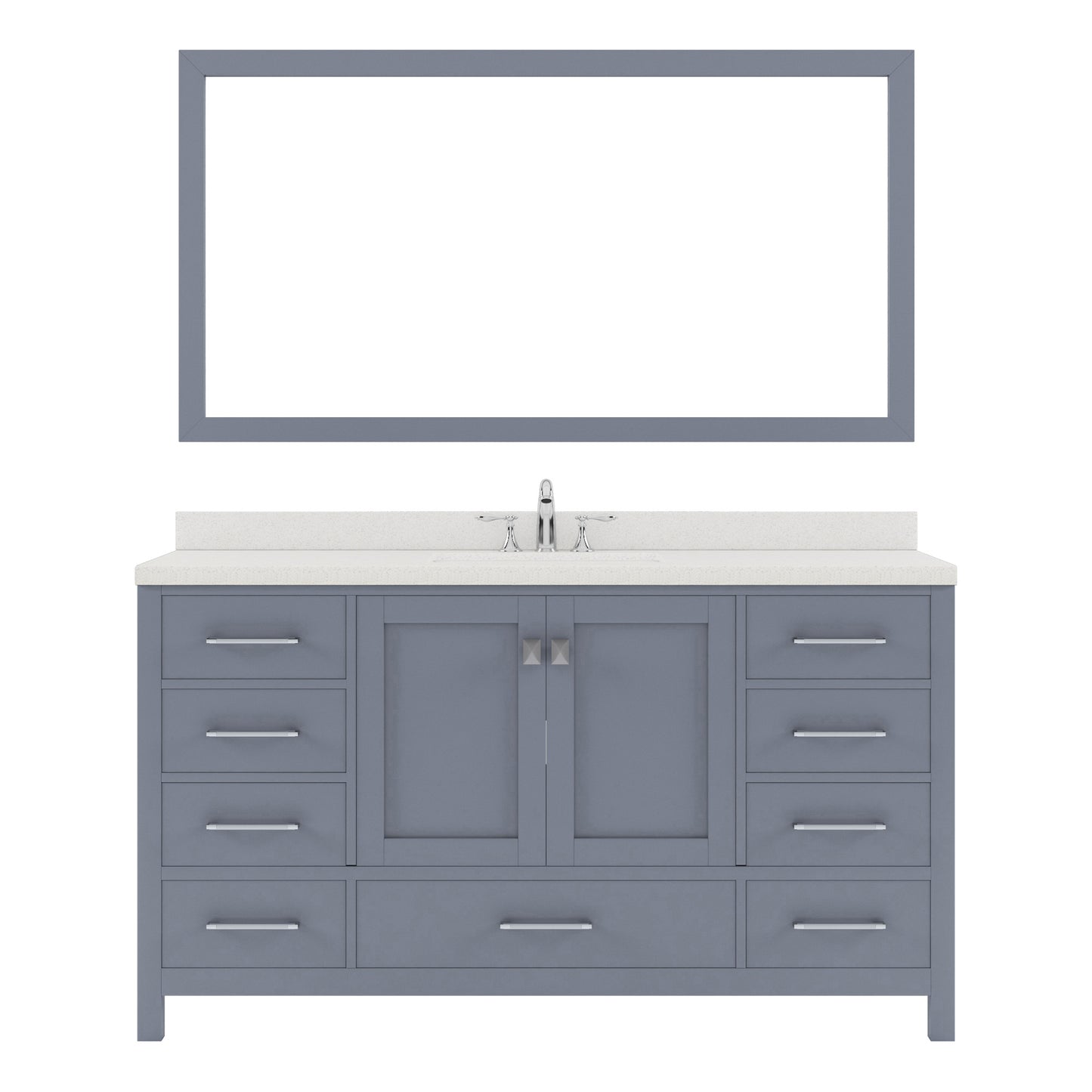 GS-50060-DWQSQ-GR Gray Caroline Avenue 60" Single Bath Vanity Set with Dazzle White Quartz Top & Rectangular Centered Basin, Mirror