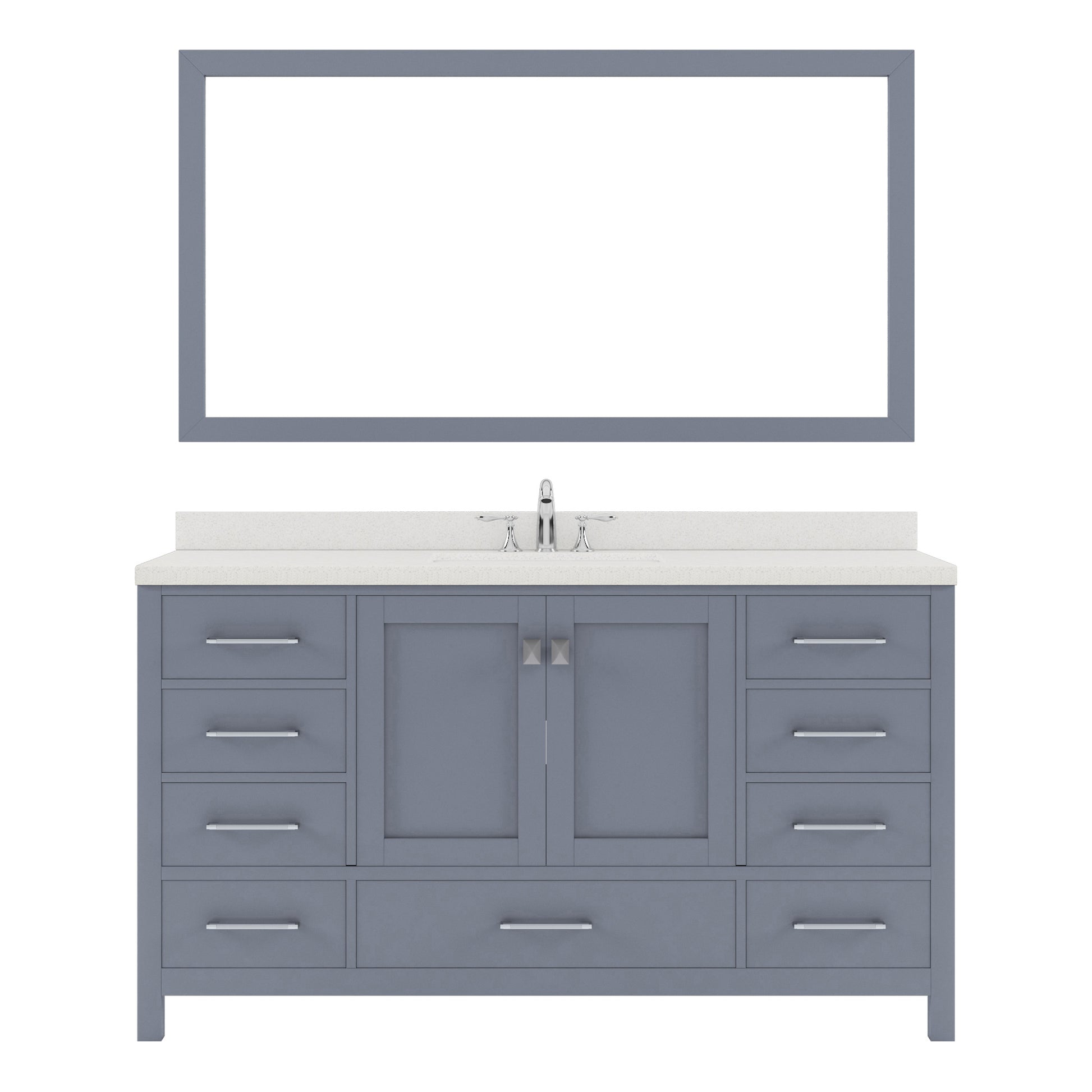 GS-50060-DWQSQ-GR Gray Caroline Avenue 60" Single Bath Vanity Set with Dazzle White Quartz Top & Rectangular Centered Basin, Mirror