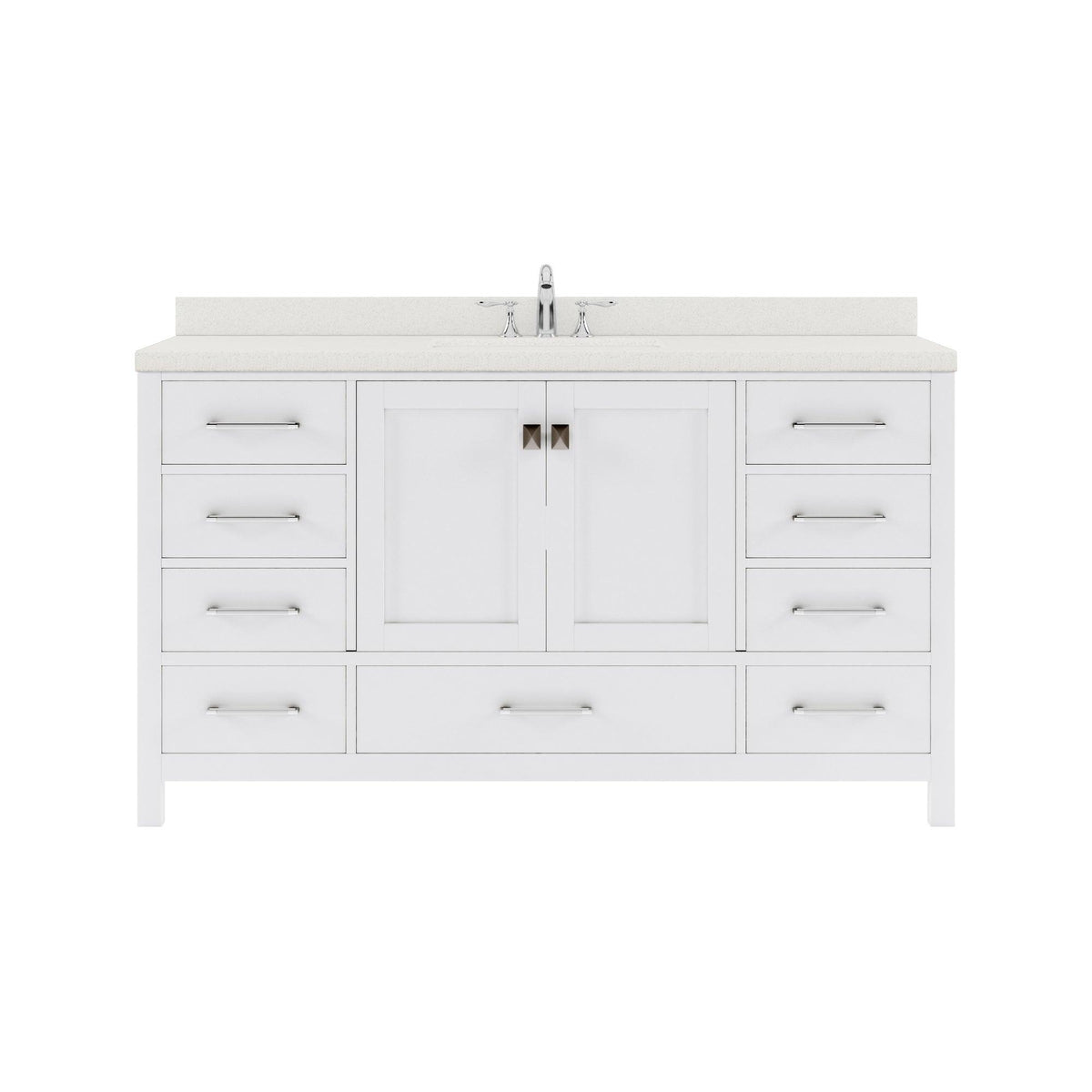 GS-50060-DWQSQ-WH White Caroline Avenue 60" Single Bath Vanity Set with Dazzle White Quartz Top & Rectangular Centered Basin
