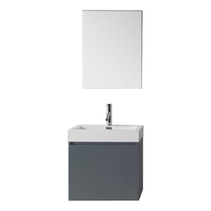 JS-50324-GR Gray Zuri 24" Single Bath Vanity Set with White Polymarble Top & Rectangular Centered Basin, Mirror