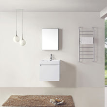 Load image into Gallery viewer, JS-50324-GW White  Zuri 24&quot; Single Bath Vanity Set with White Polymarble Top &amp; Rectangular Centered Basin, Mirror