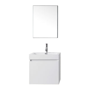 JS-50324-GW White  Zuri 24" Single Bath Vanity Set with White Polymarble Top & Rectangular Centered Basin, Mirror