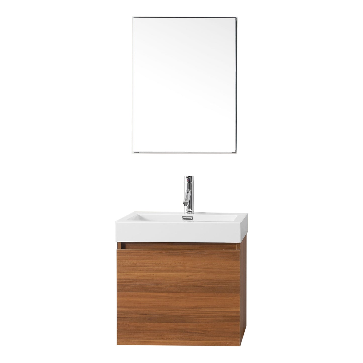 JS-50324-PL  Zuri 24" Single Bath Vanity Set with White Polymarble Top & Rectangular Centered Basin, Mirror