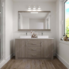 Load image into Gallery viewer, KD-90060-S-GO Gray Oak Tavian 60&quot; Double Bath Vanity Set with White Engineered Stone Top &amp; Rectangular Double Centered Basin, mirror