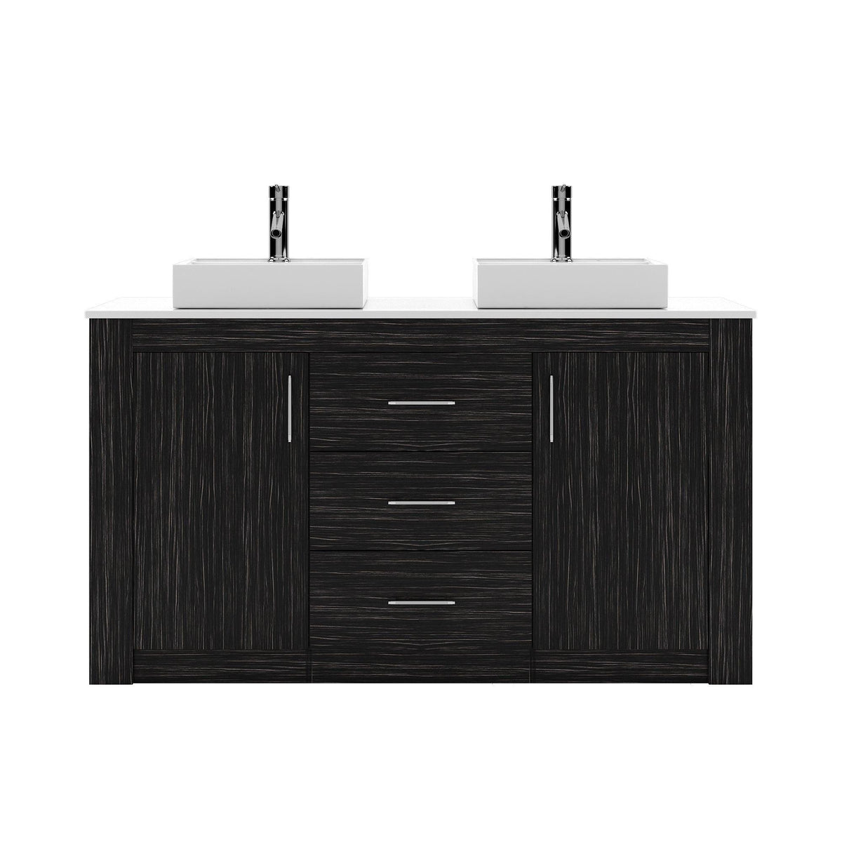KD-90060-S-MO-NM Midnight Oak  Tavian 60" Double Bath Vanity Set with White Engineered Stone Top & Rectangular Double Centered Basin