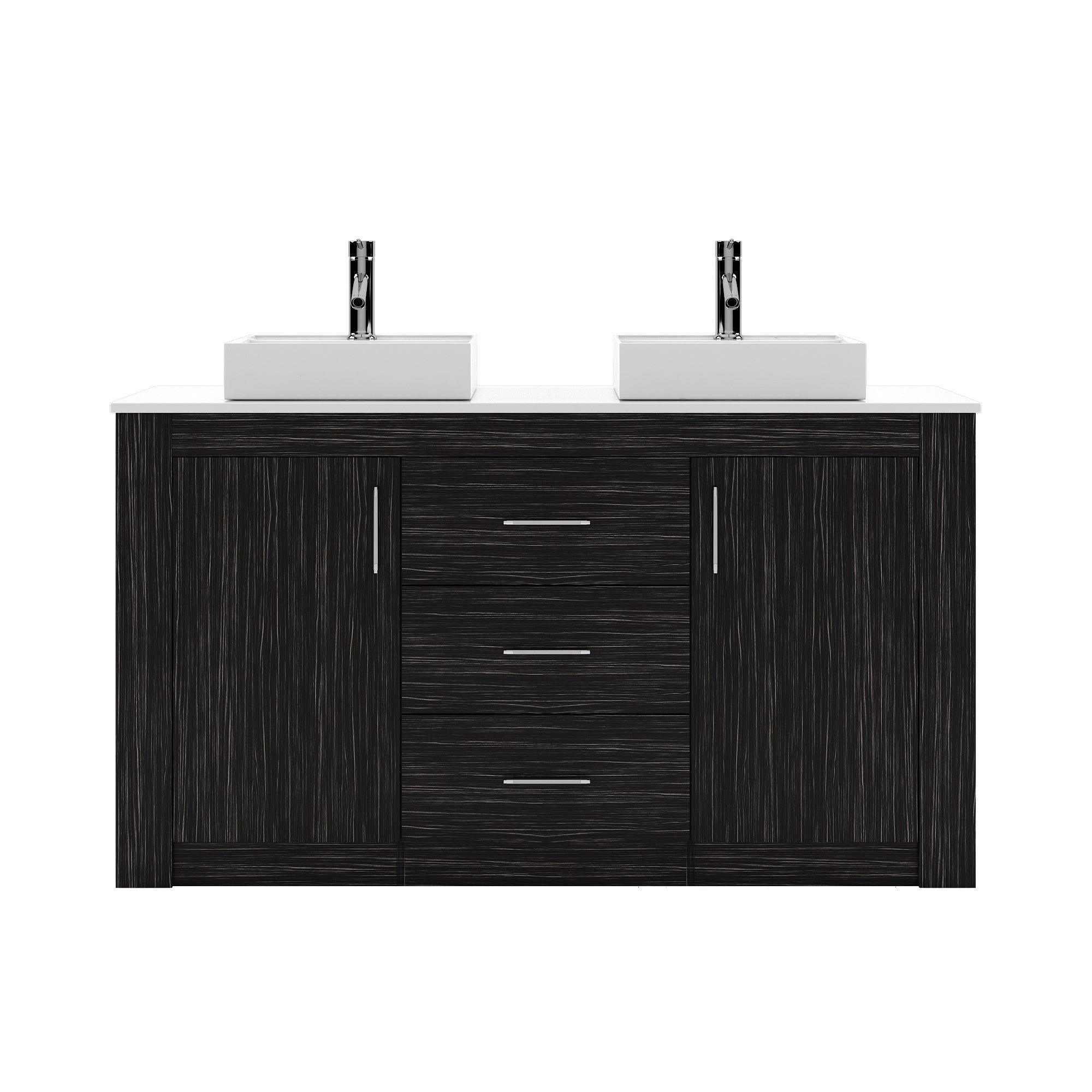 KD-90060-S-MO-NM Midnight Oak  Tavian 60" Double Bath Vanity Set with White Engineered Stone Top & Rectangular Double Centered Basin