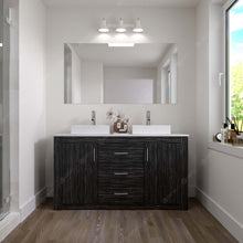 Load image into Gallery viewer, KD-90060-S-MO-NM Midnight Oak  Tavian 60&quot; Double Bath Vanity Set with White Engineered Stone Top &amp; Rectangular Double Centered Basin, mirror