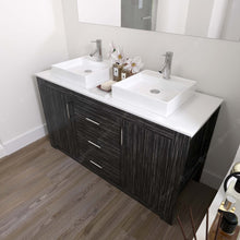 Load image into Gallery viewer, KD-90060-S-MO-NM Midnight Oak  Tavian 60&quot; Double Bath Vanity Set with White Engineered Stone Top &amp; Rectangular Double Centered Basin, mirror up