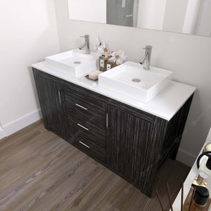 KD-90060-S-MO-NM Midnight Oak  Tavian 60" Double Bath Vanity Set with White Engineered Stone Top & Rectangular Double Centered Basin, mirror up