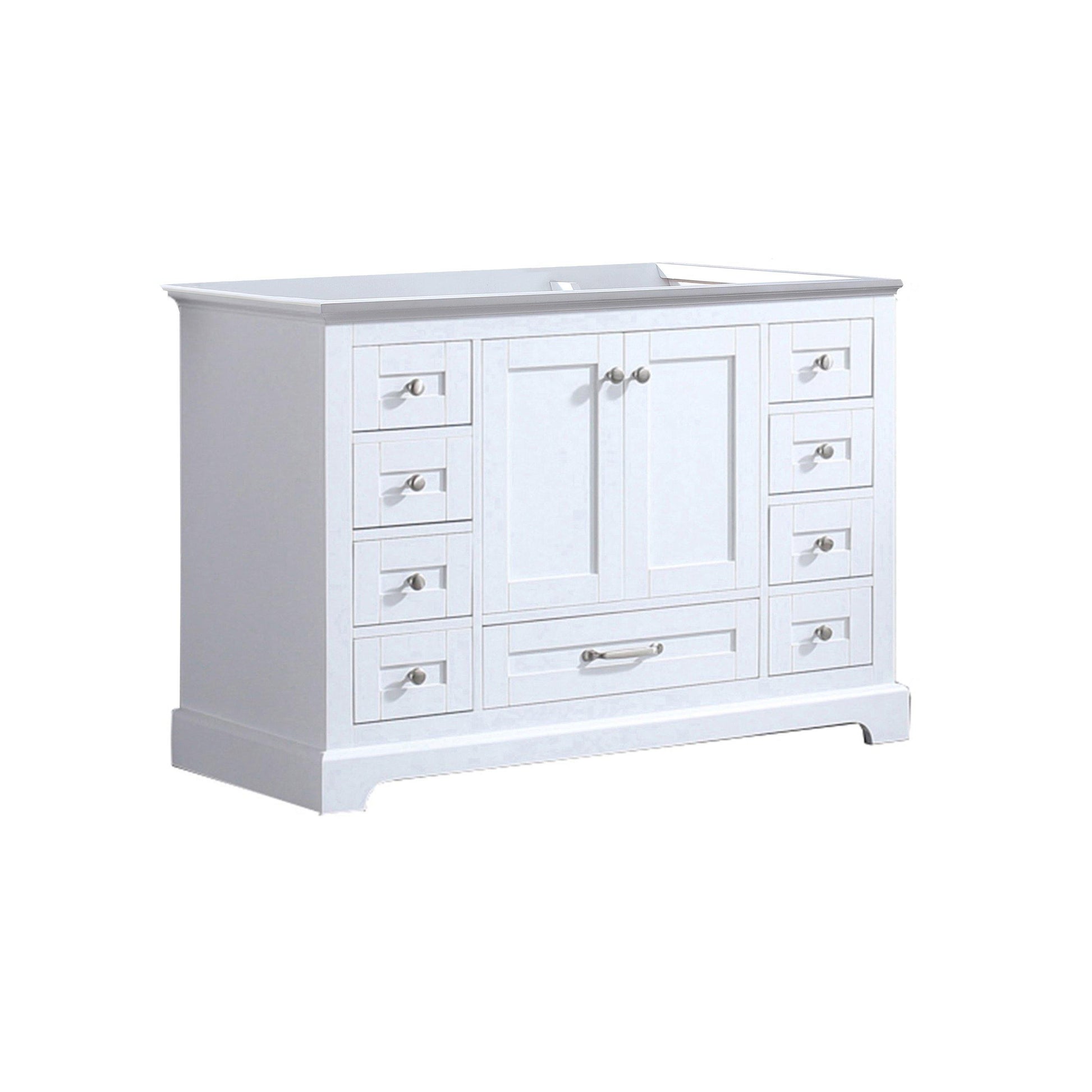 Dukes 48" White, Dark Grey, Navy Blue or Espresso Single Vanity, Available with White Carrara Marble Top, White Square Sink, 36" LED Mirror and Faucet - The Bath Vanities