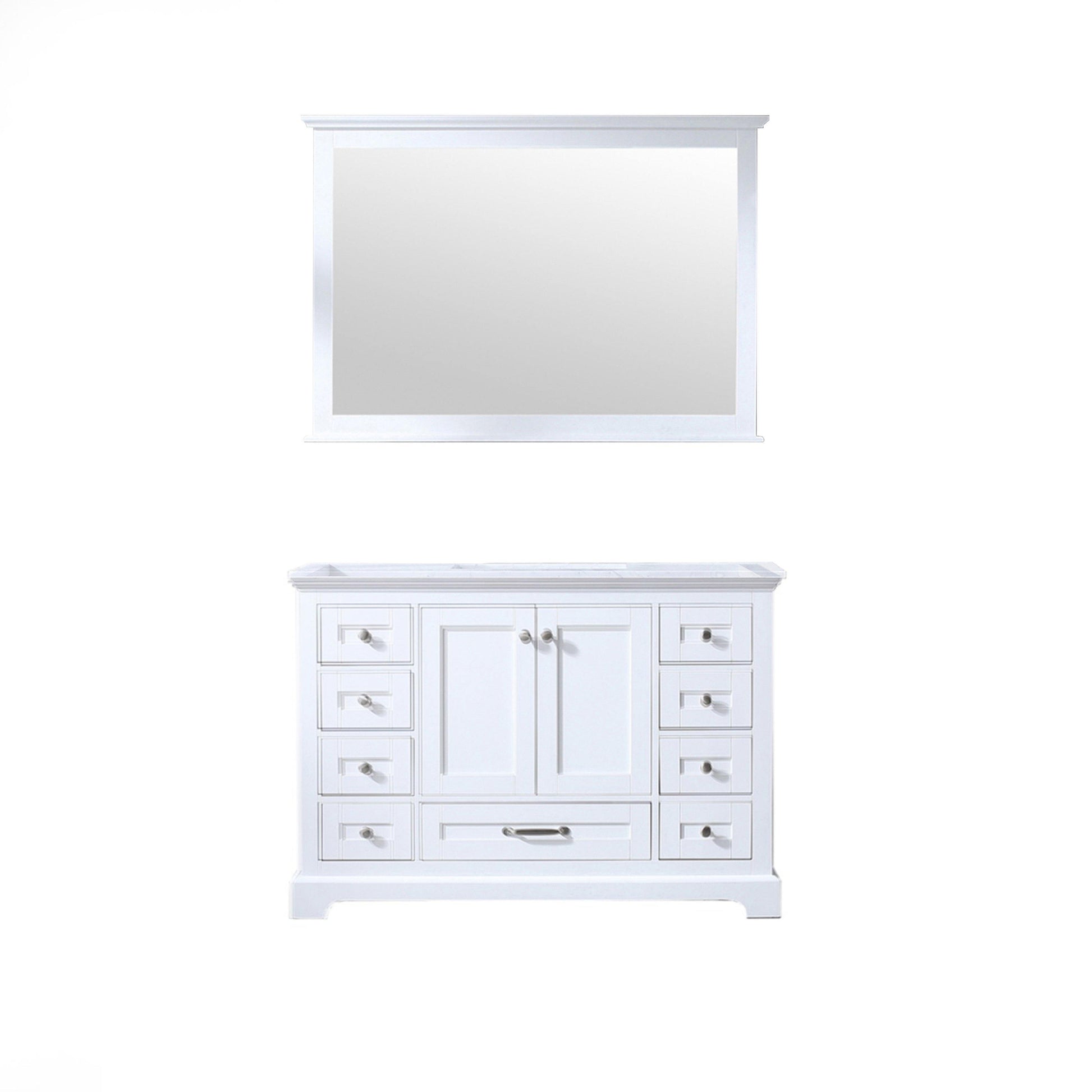 Dukes 48" White, Dark Grey, Navy Blue or Espresso Single Vanity, Available with White Carrara Marble Top, White Square Sink, 36" LED Mirror and Faucet - The Bath Vanities