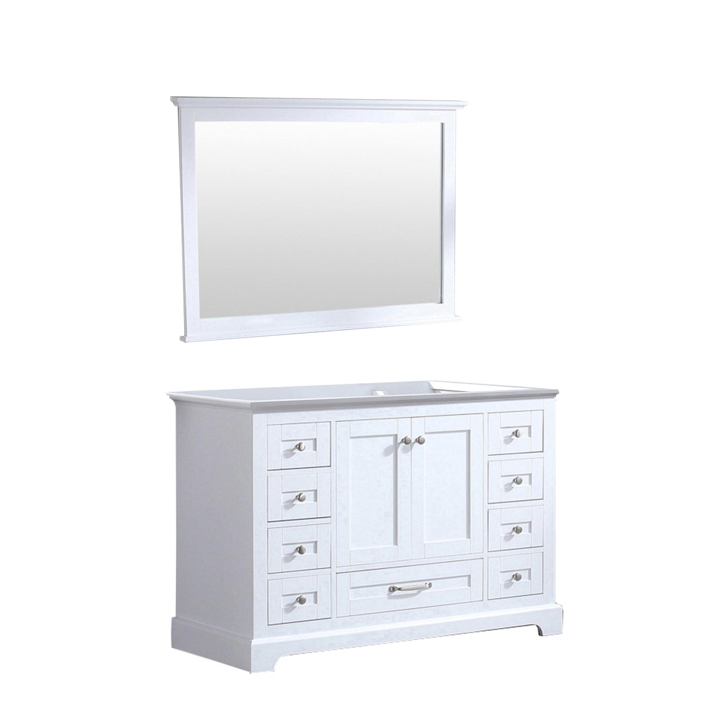 Dukes 48" White, Dark Grey, Navy Blue or Espresso Single Vanity, Available with White Carrara Marble Top, White Square Sink, 36" LED Mirror and Faucet - The Bath Vanities