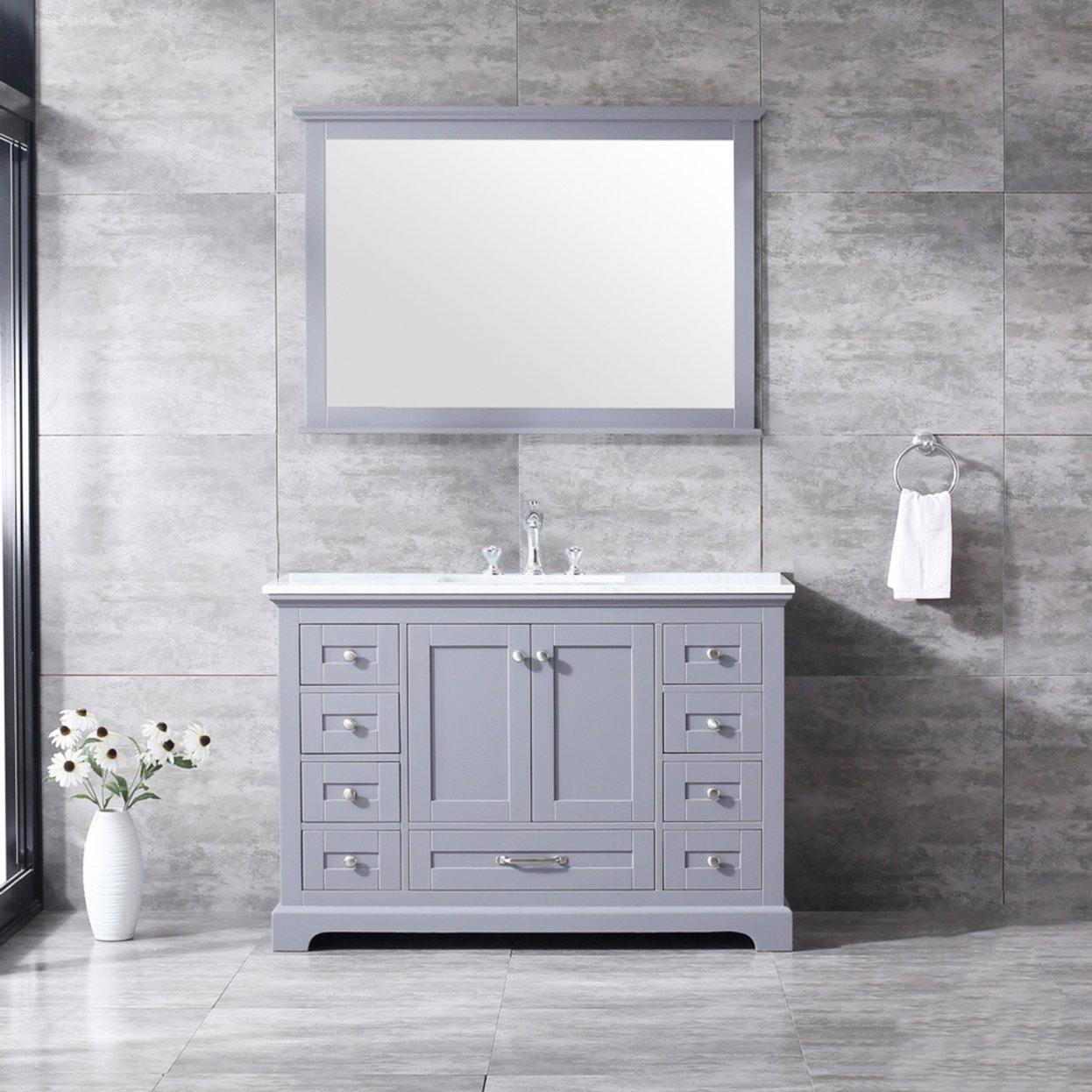 Dukes 48" White, Dark Grey, Navy Blue or Espresso Single Vanity, Available with White Carrara Marble Top, White Square Sink, 36" LED Mirror and Faucet - The Bath Vanities