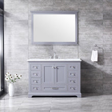 Load image into Gallery viewer, Dukes 48&quot; White, Dark Grey, Navy Blue or Espresso Single Vanity, Available with White Carrara Marble Top, White Square Sink, 36&quot; LED Mirror and Faucet - The Bath Vanities